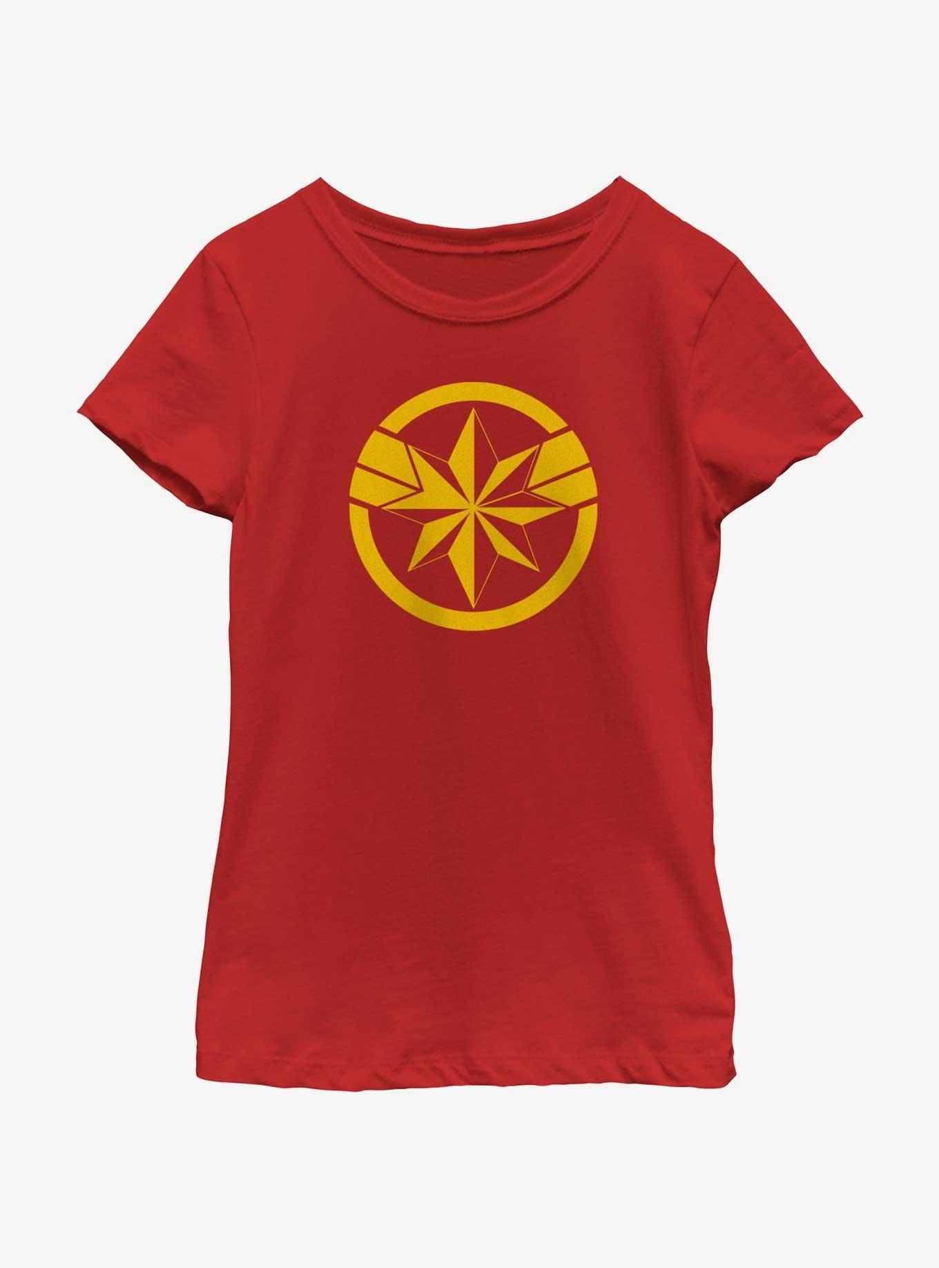 Marvel The Marvels Captain Marvel Insignia Youth Girls T-Shirt, RED, hi-res
