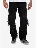 Black Zipper Cargo Strappy Pants, BLACK, hi-res