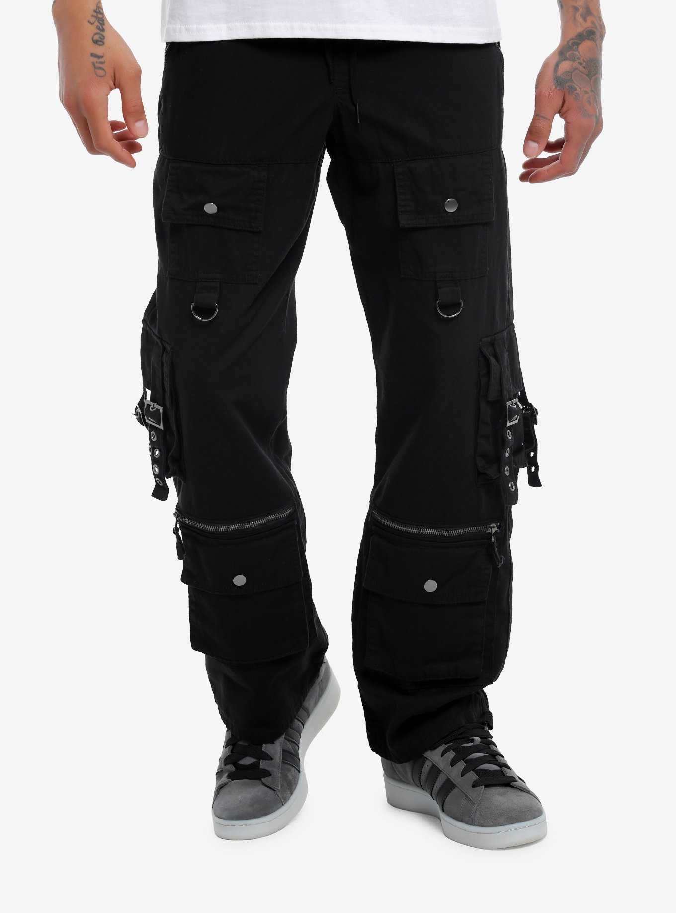 Black Zipper Cargo Strappy Pants, , hi-res