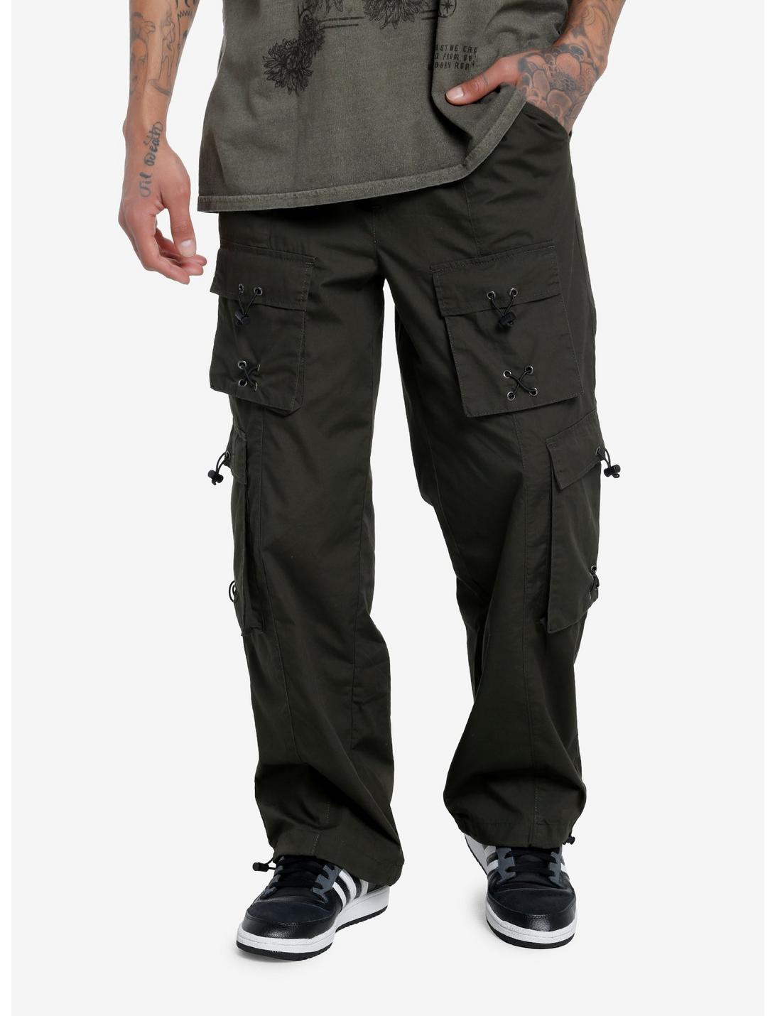 Olive Bungee Cord Cargo Pants, GREY, hi-res