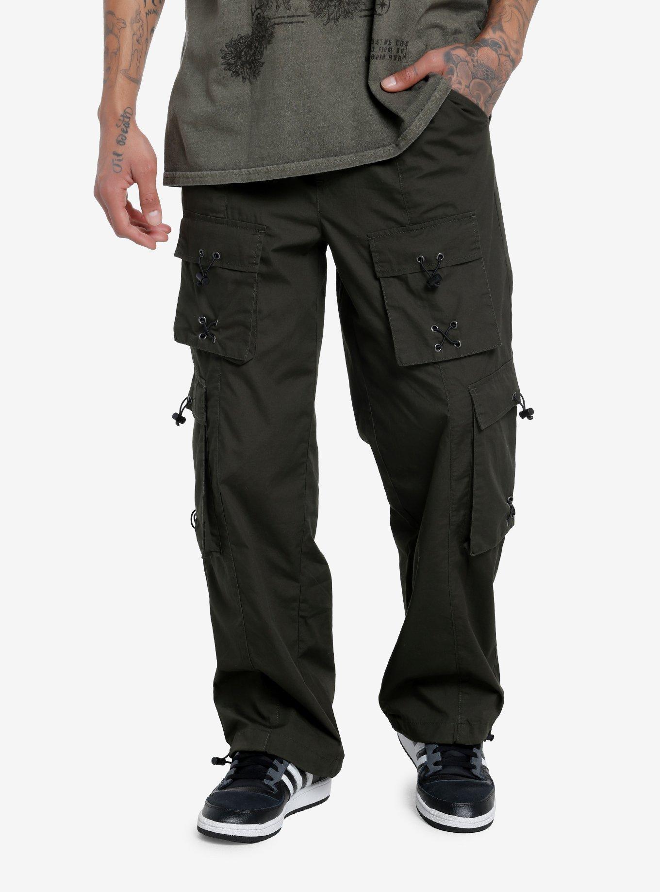 Olive Bungee Cord Cargo Pants