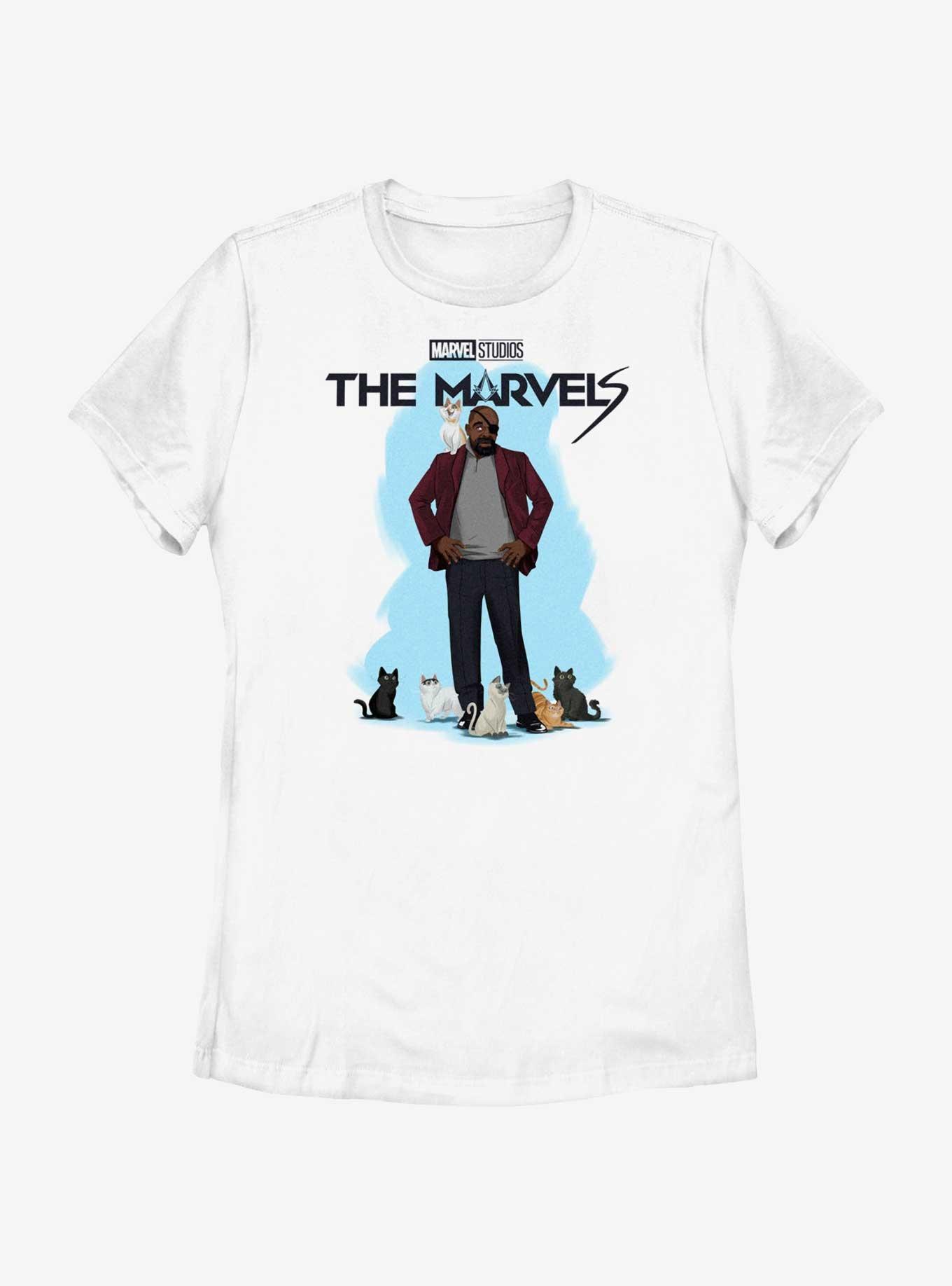 Marvel The Marvels Nick Fury Cat Attack Womens T-Shirt, , hi-res
