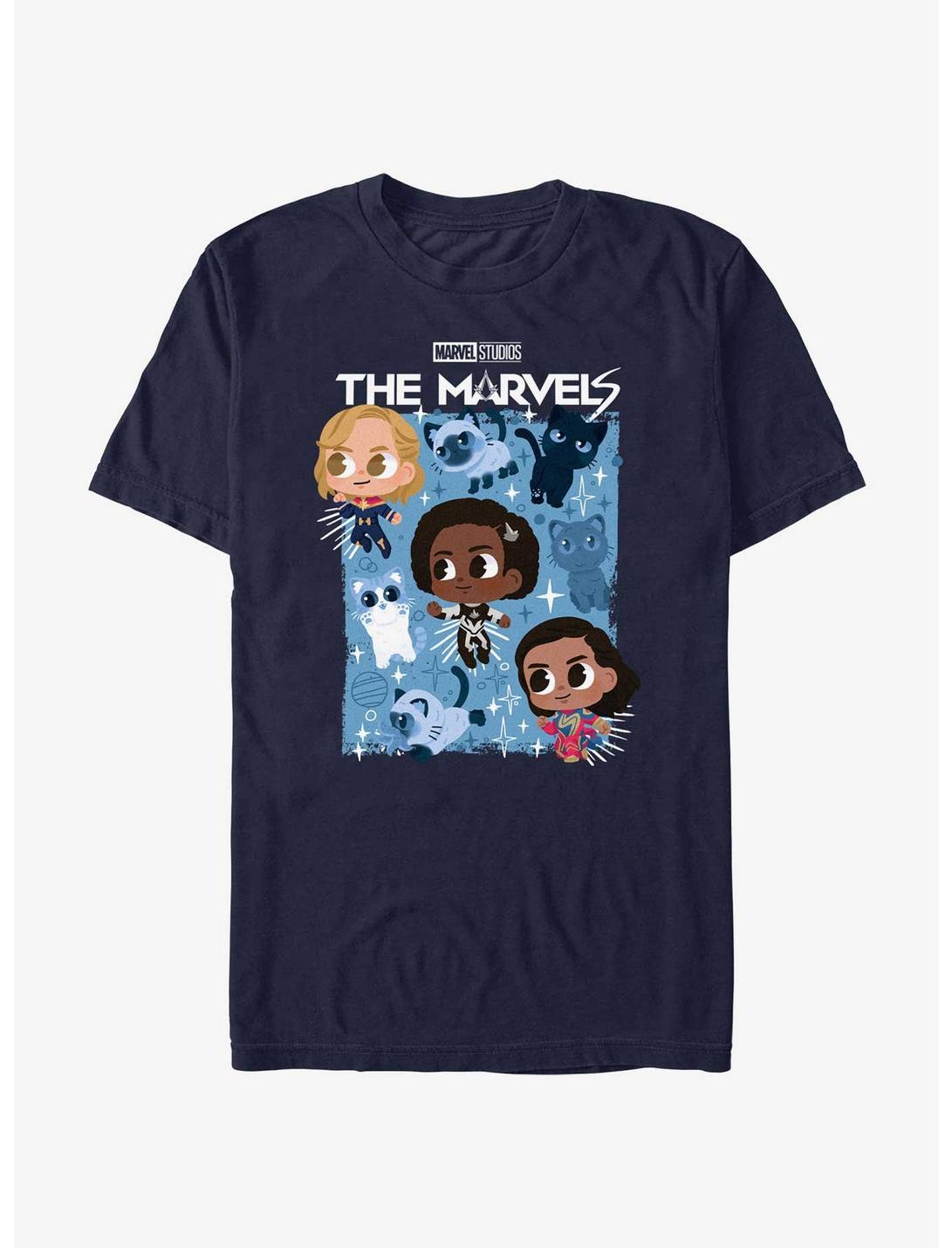Marvel The Marvels Chibi Heroes Poster T-Shirt, NAVY, hi-res