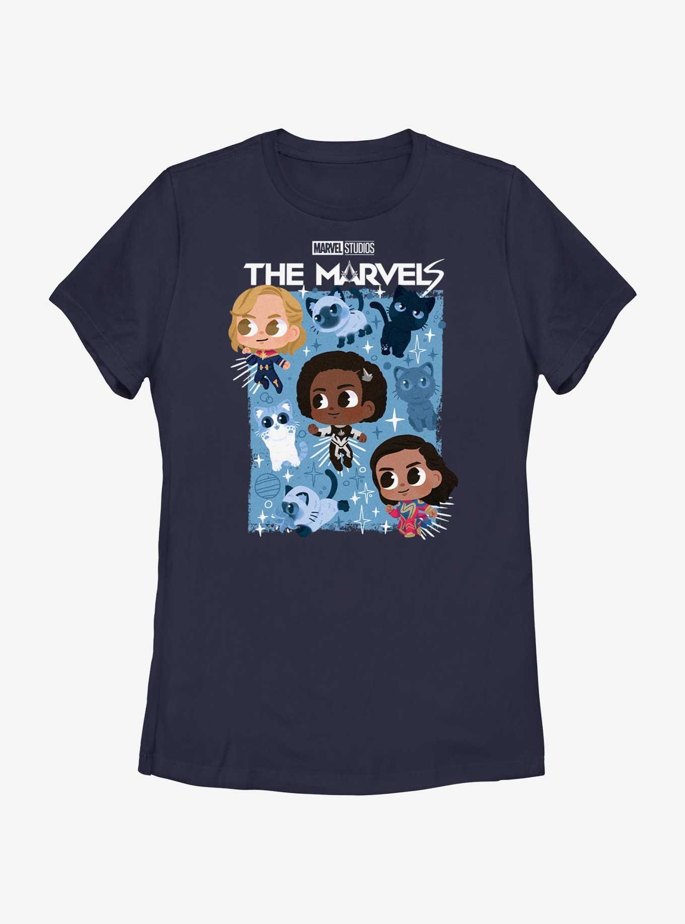 Marvel The Marvels Chibi Heroes Poster Womens T-Shirt, NAVY, hi-res