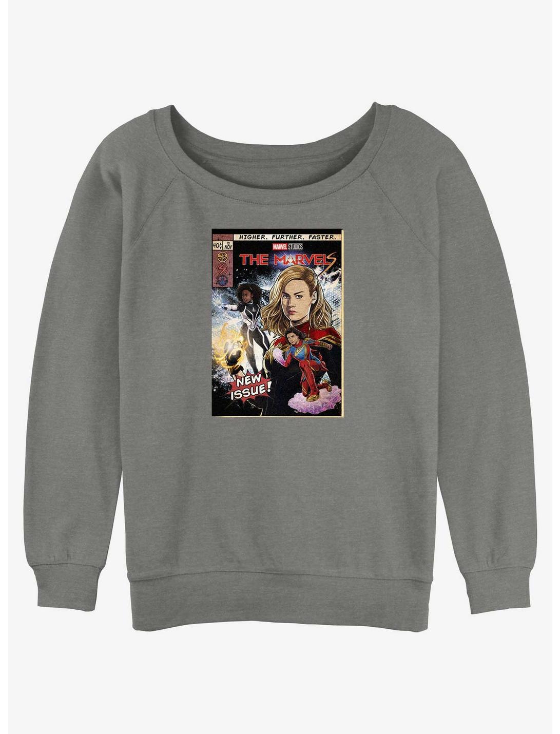 Marvel The Marvels Comic Book Cover Womens Slouchy Sweatshirt Her Universe Web Exclusive, GRAY HTR, hi-res