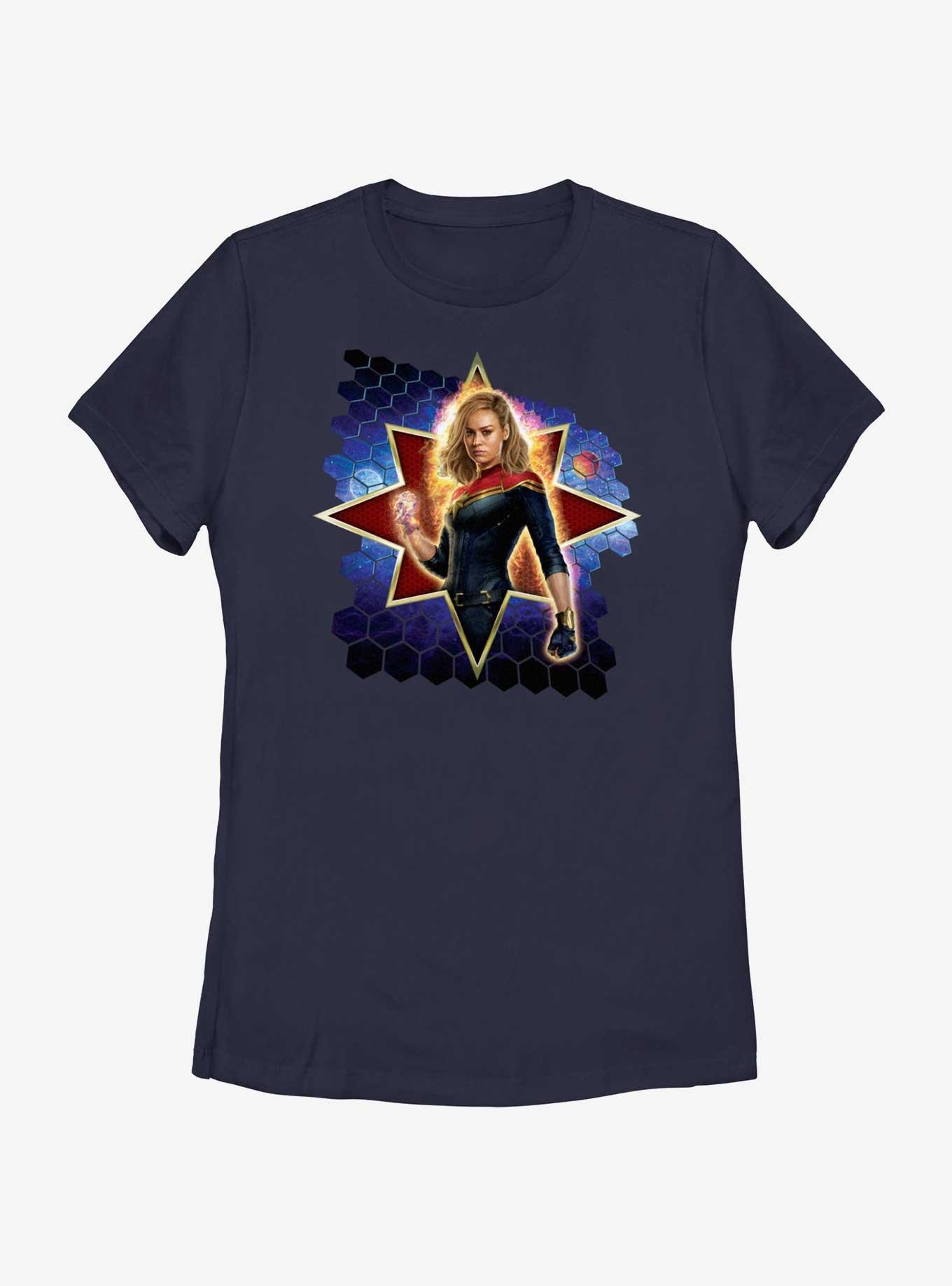 Marvel The Marvels Captain Marvel Hero Bust Womens T-Shirt, NAVY, hi-res