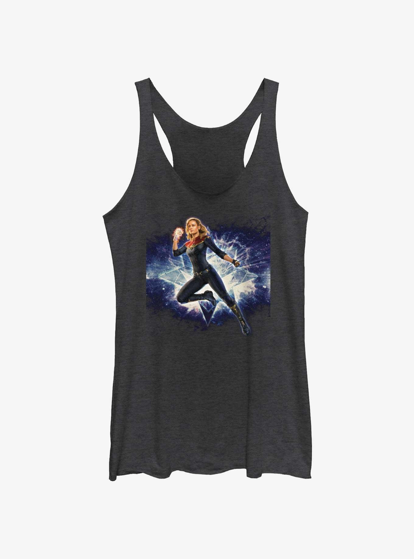 Marvel The Marvels Galactic Hero Captain Marvel Womens Tank Top, BLK HTR, hi-res