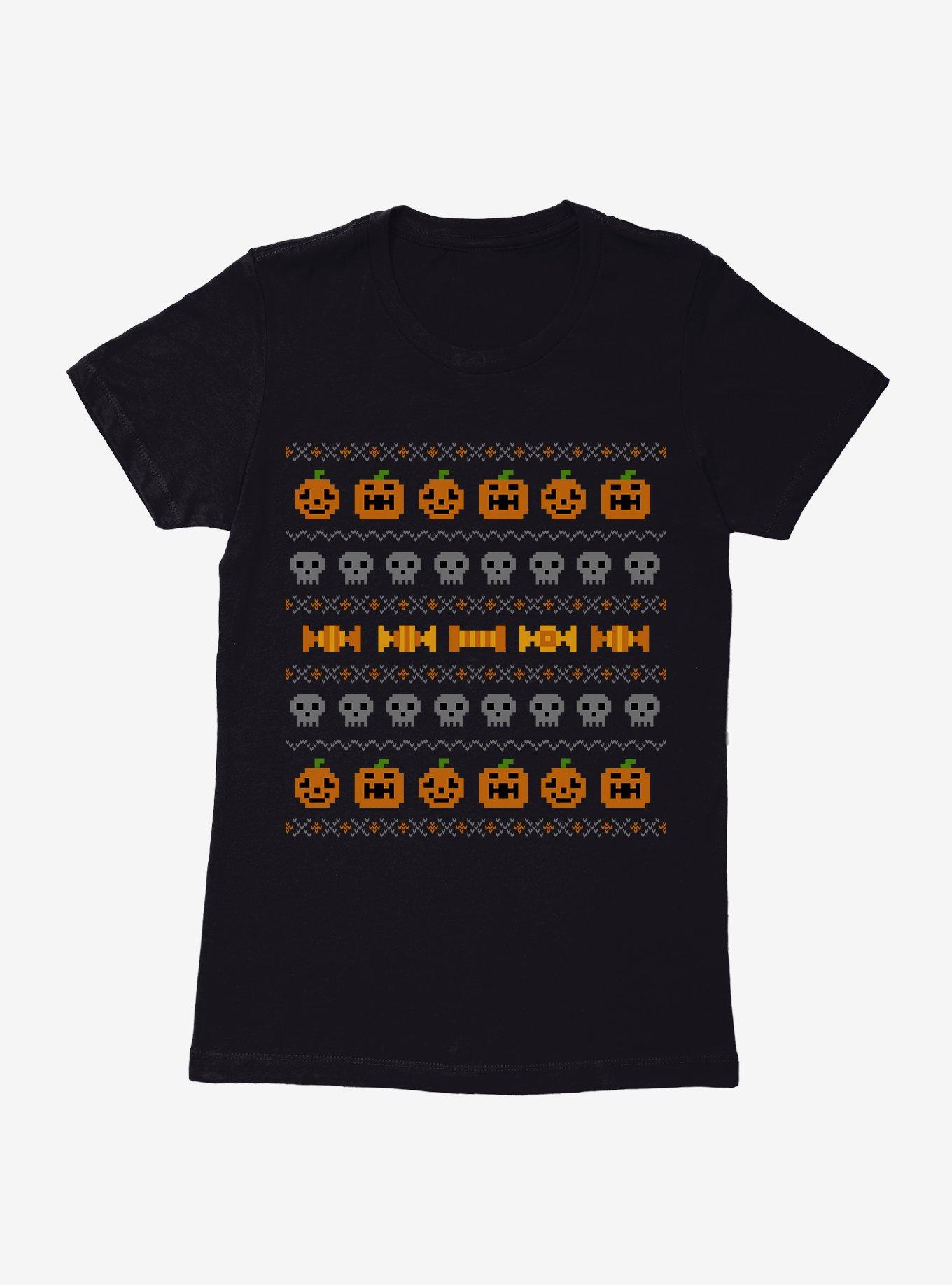 Ugly Chirstmas Pumpkin Skull Candy Womens T-Shirt, BLACK, hi-res