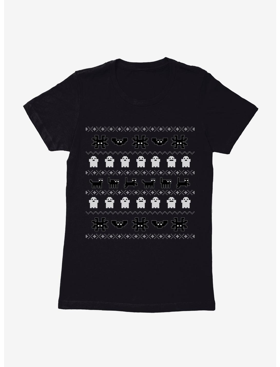 Ugly Christmas Ghost Spider Bat Cat Womens T-Shirt, BLACK, hi-res