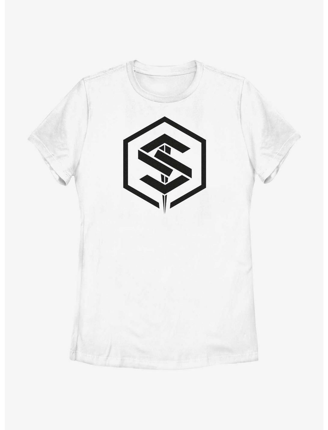 Marvel The Marvels Geometric Saber Logo Womens T-Shirt, WHITE, hi-res