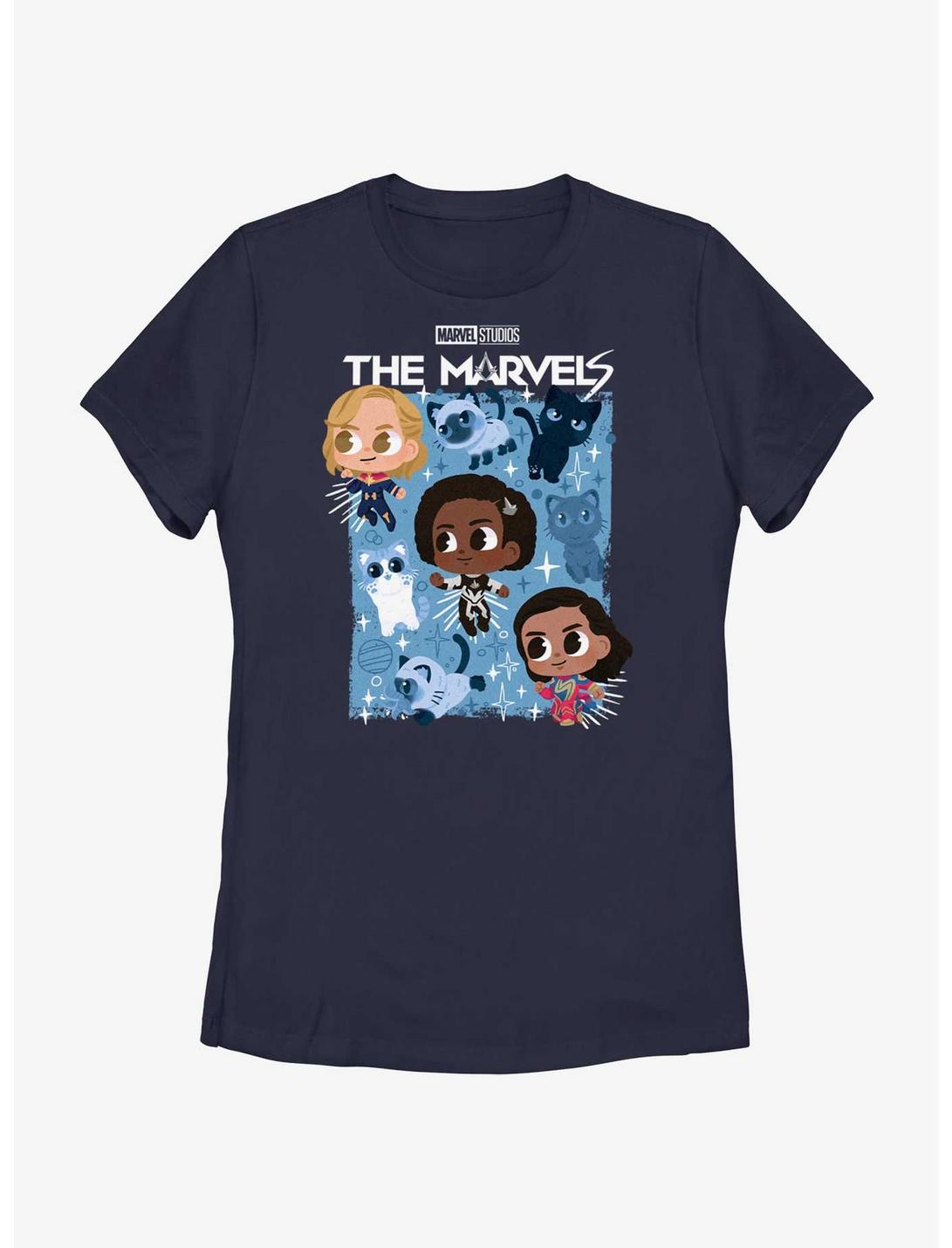 Marvel The Marvels Chibi Heroes Poster Womens T-Shirt, NAVY, hi-res