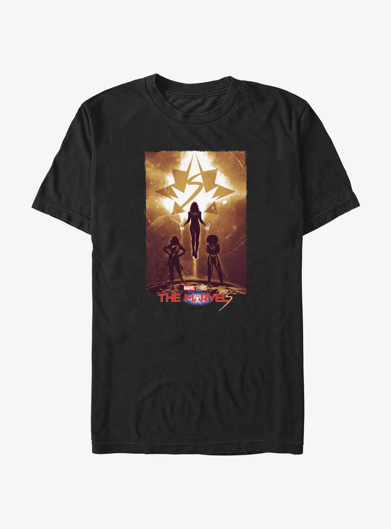 Marvel The Marvels Rising Heroes Poster T-Shirt, BLACK, hi-res