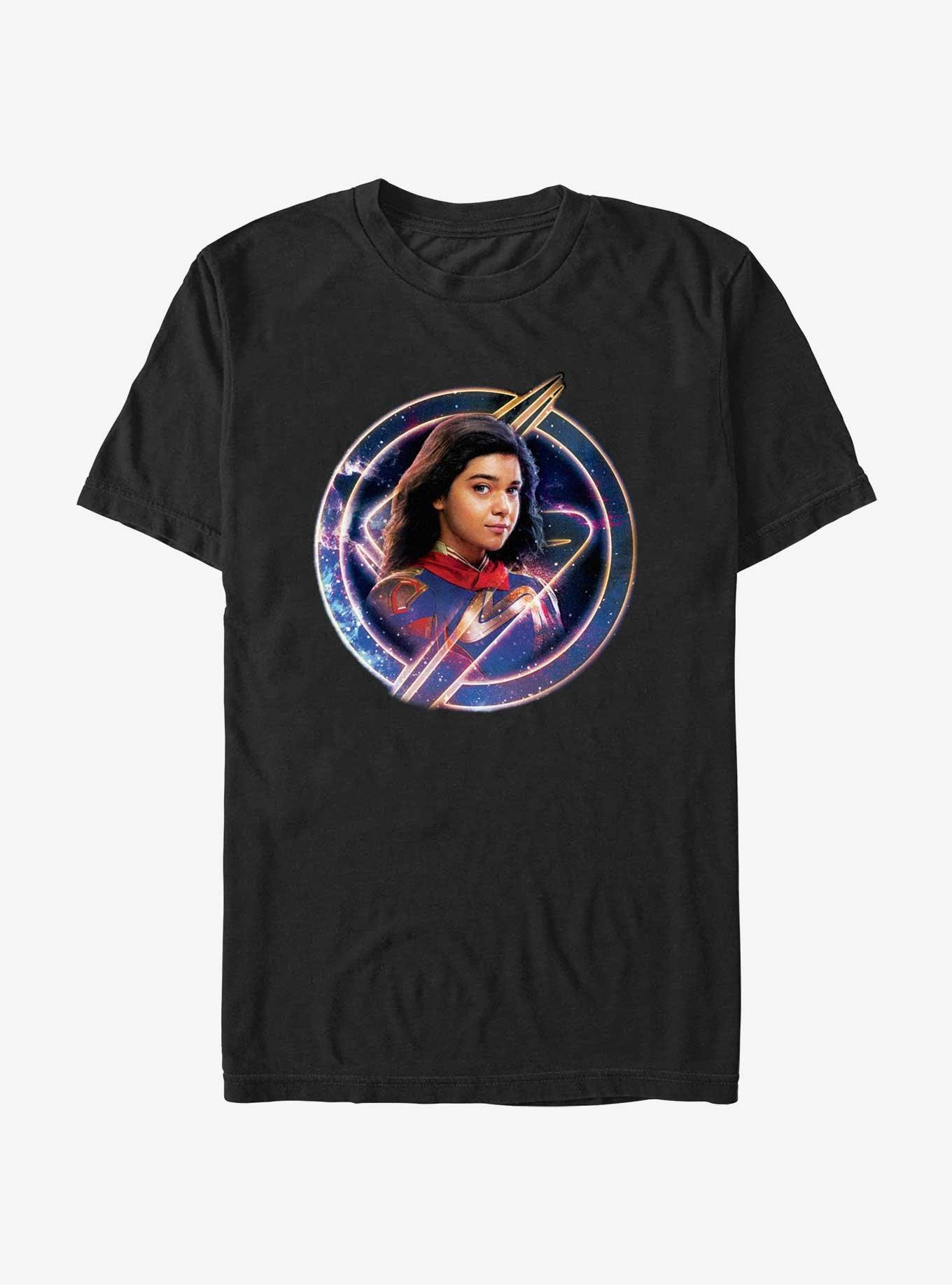Marvel The Marvels Ms. Marvel Galaxy Badge T-Shirt, BLACK, hi-res