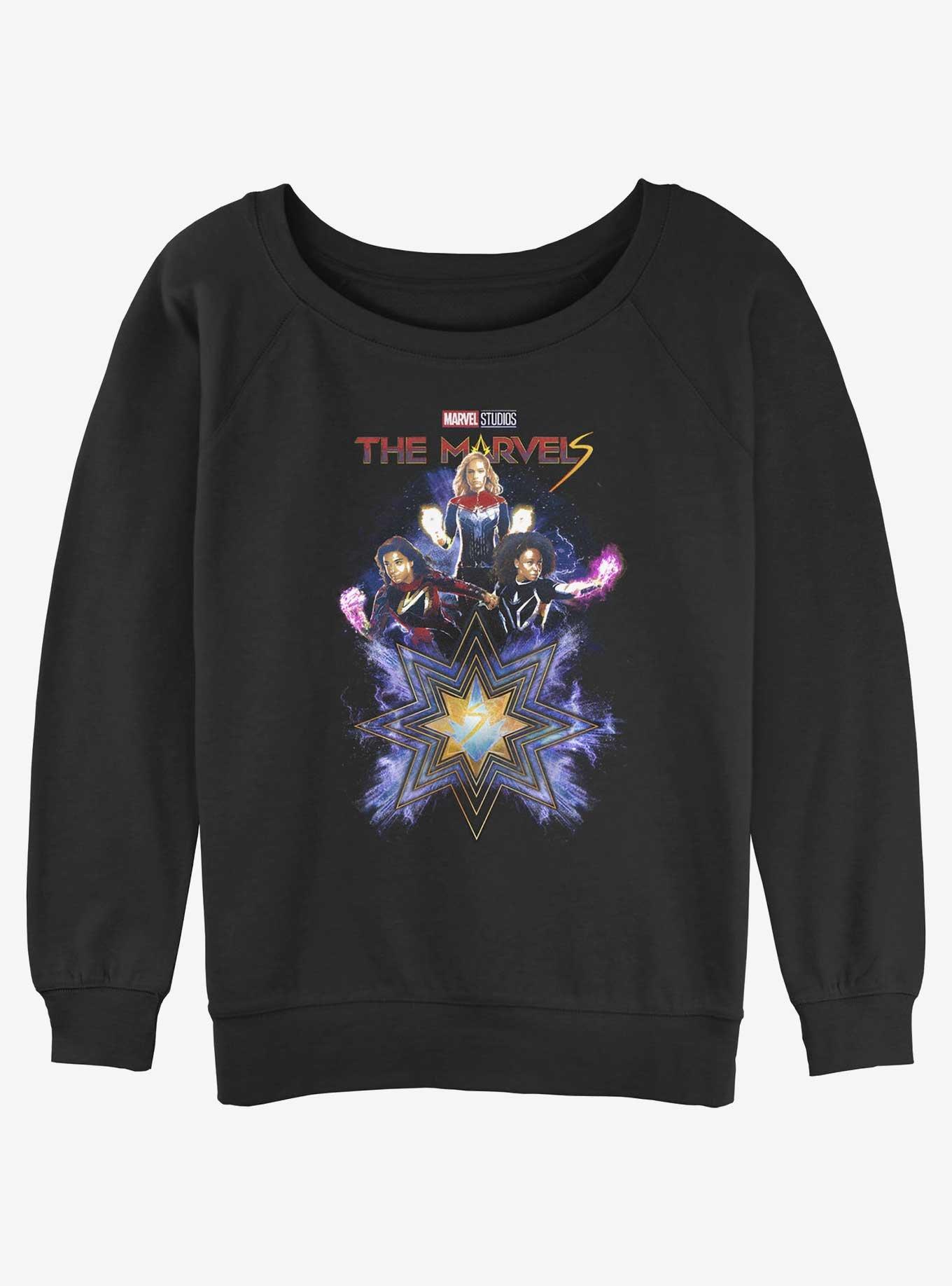 Marvel The Marvels Fabulous Marvels Womens Slouchy Sweatshirt BoxLunch Web Exclusive, BLACK, hi-res