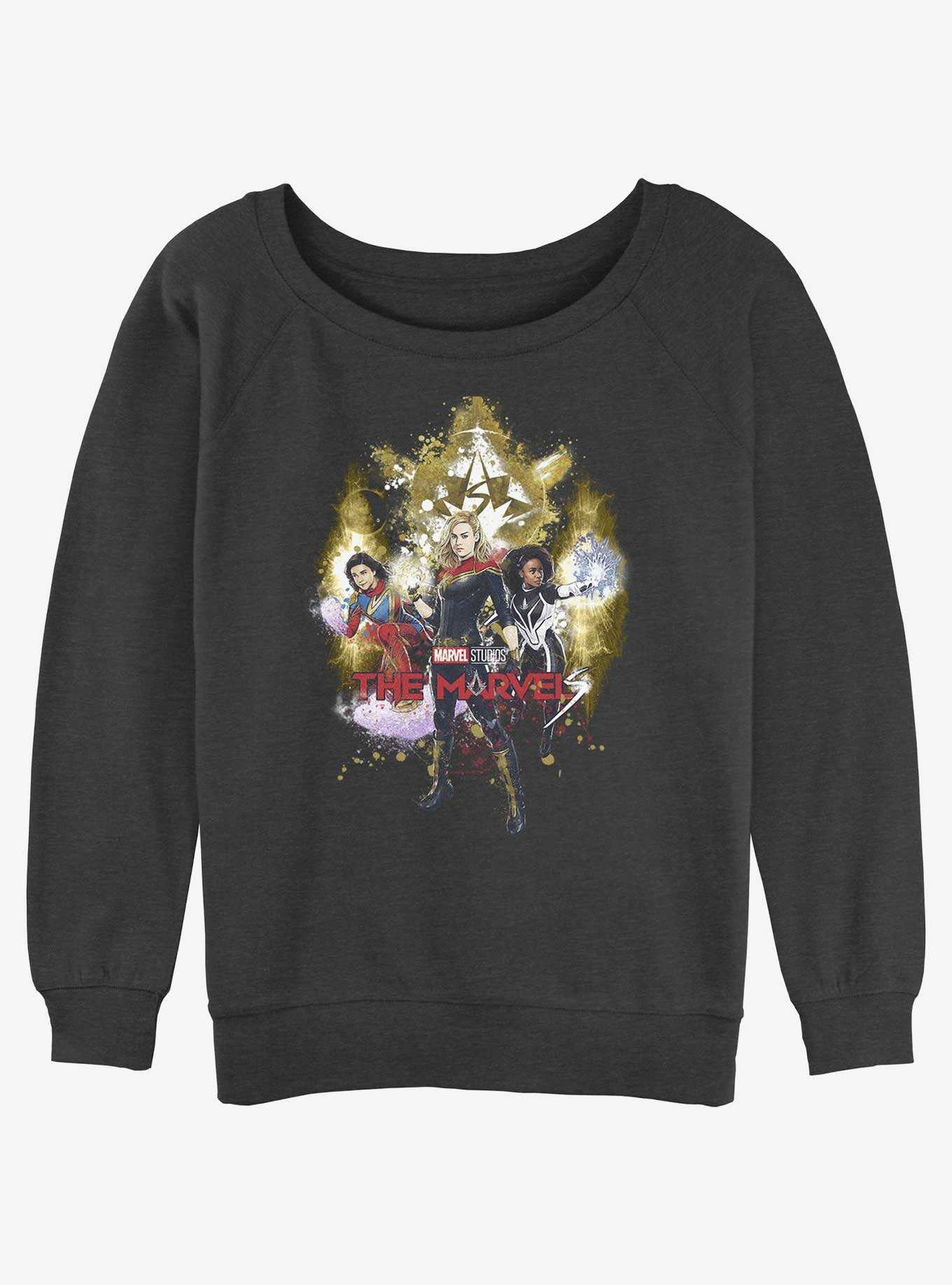 Marvel The Marvels Splatter Power Womens Slouchy Sweatshirt BoxLunch Web Exclusive, , hi-res