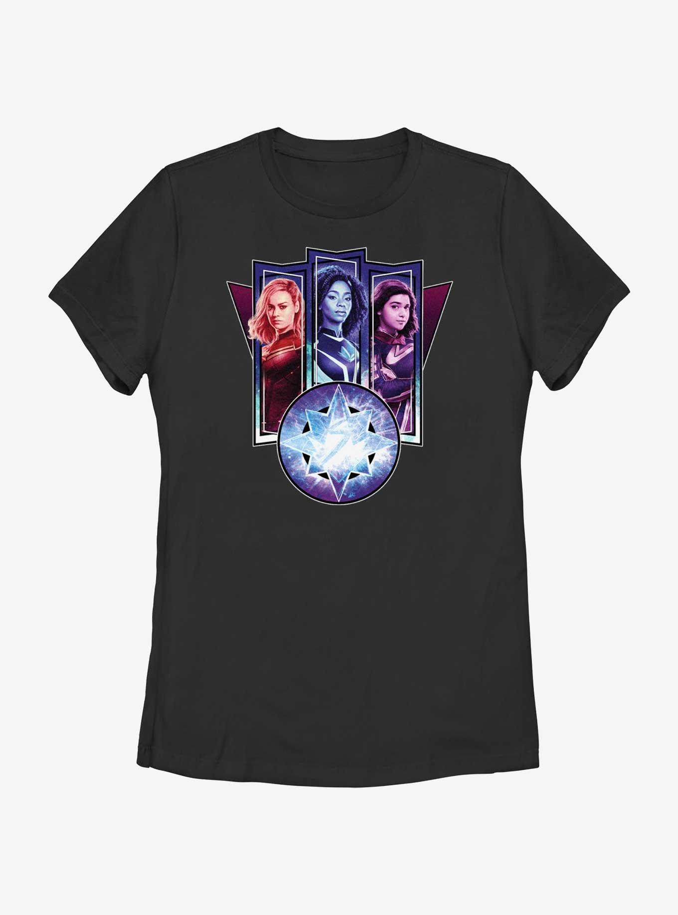 Marvel The Marvels Trio Logo Womens T-Shirt, BLACK, hi-res