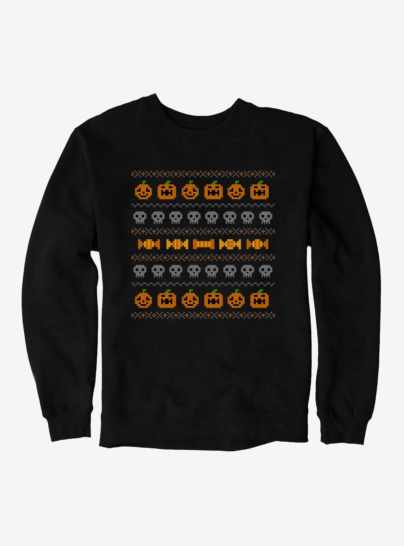 Ugly Chirstmas Pumpkin Skull Candy Sweatshirt, BLACK, hi-res