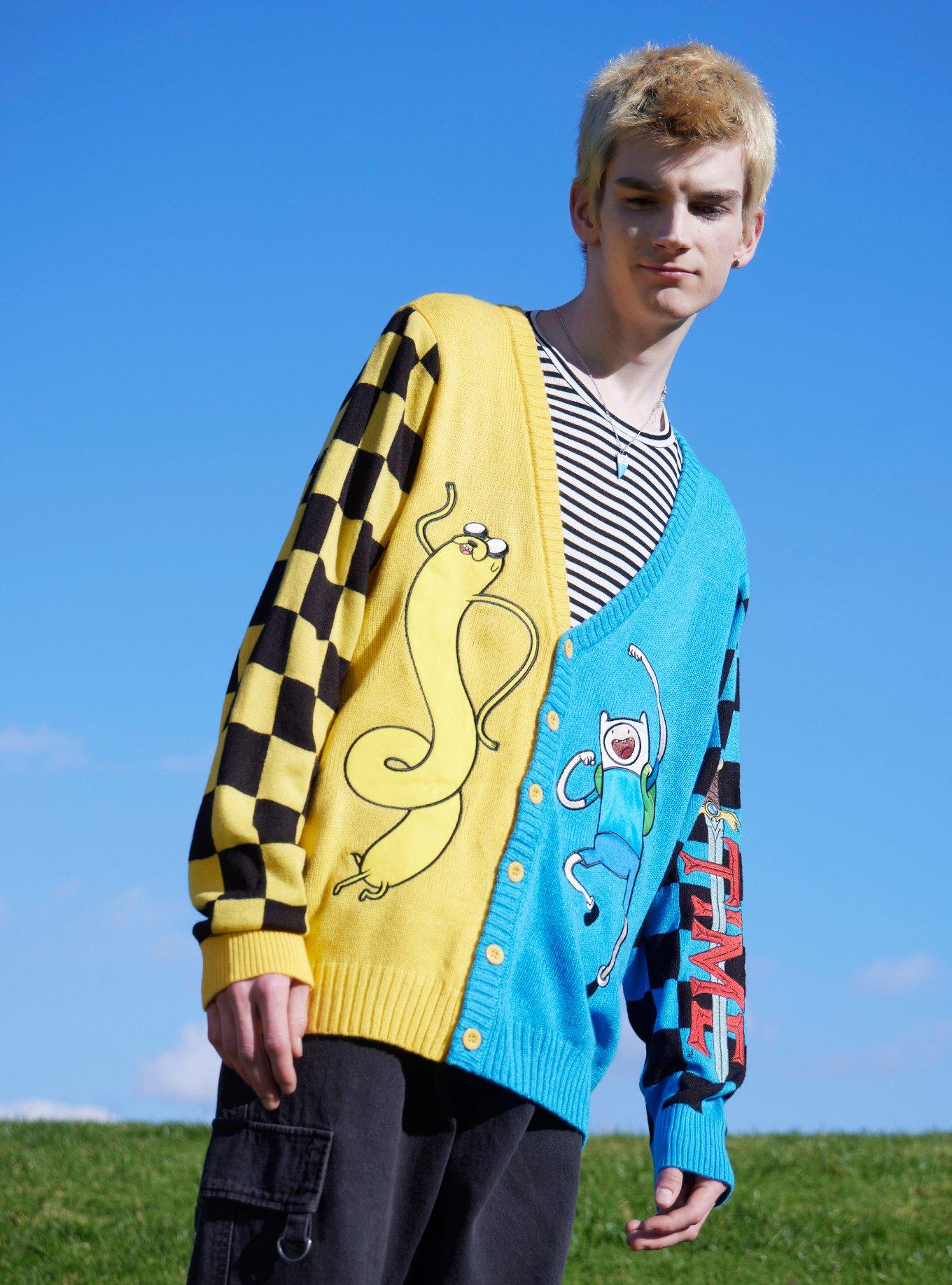 Adventure Time Finn & Jake Checkered Split Cardigan, , hi-res