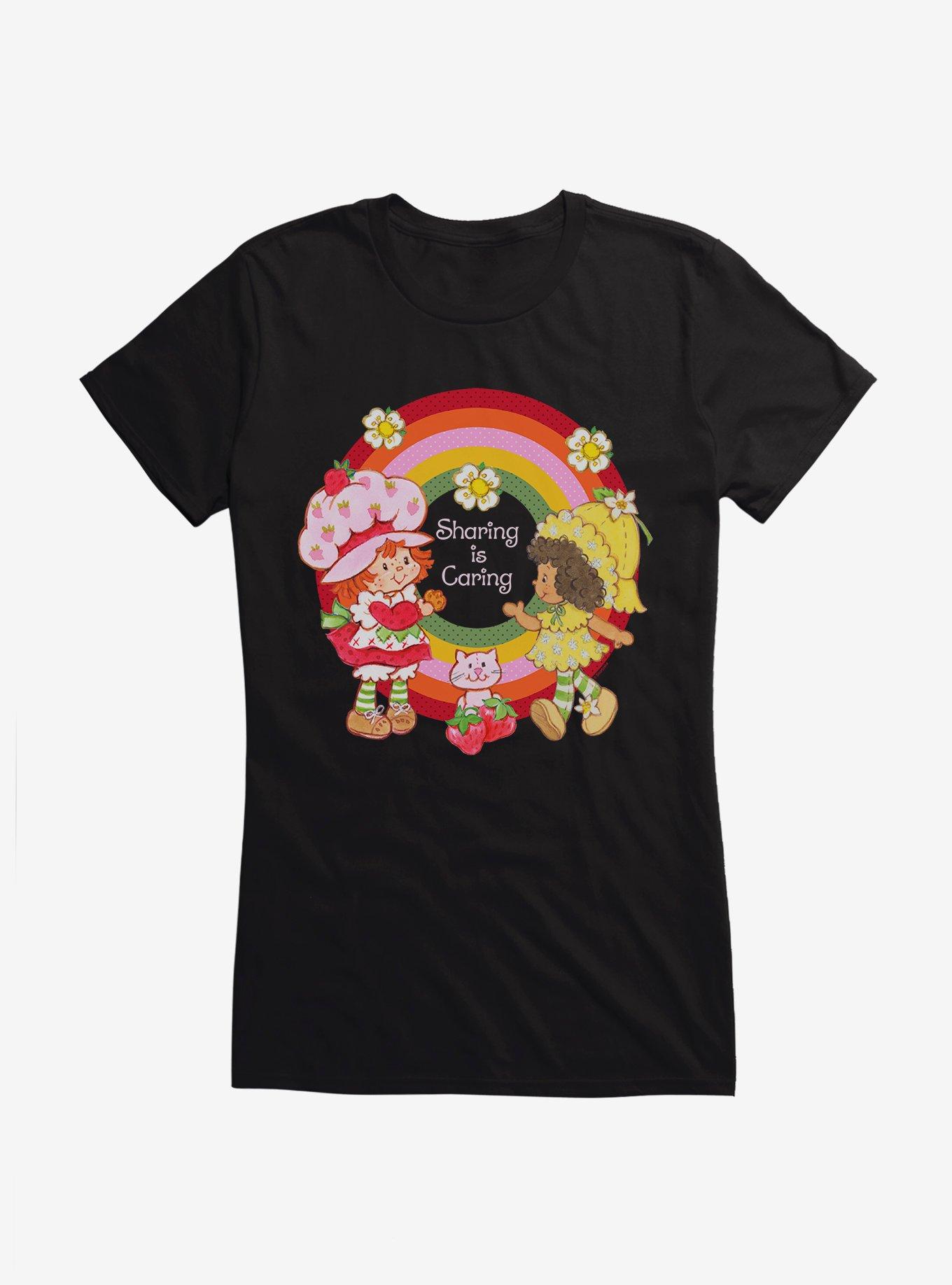 Strawberry Shortcake & Orange Blossom Sharing Is Caring Rainbow Girls T-Shirt, BLACK, hi-res