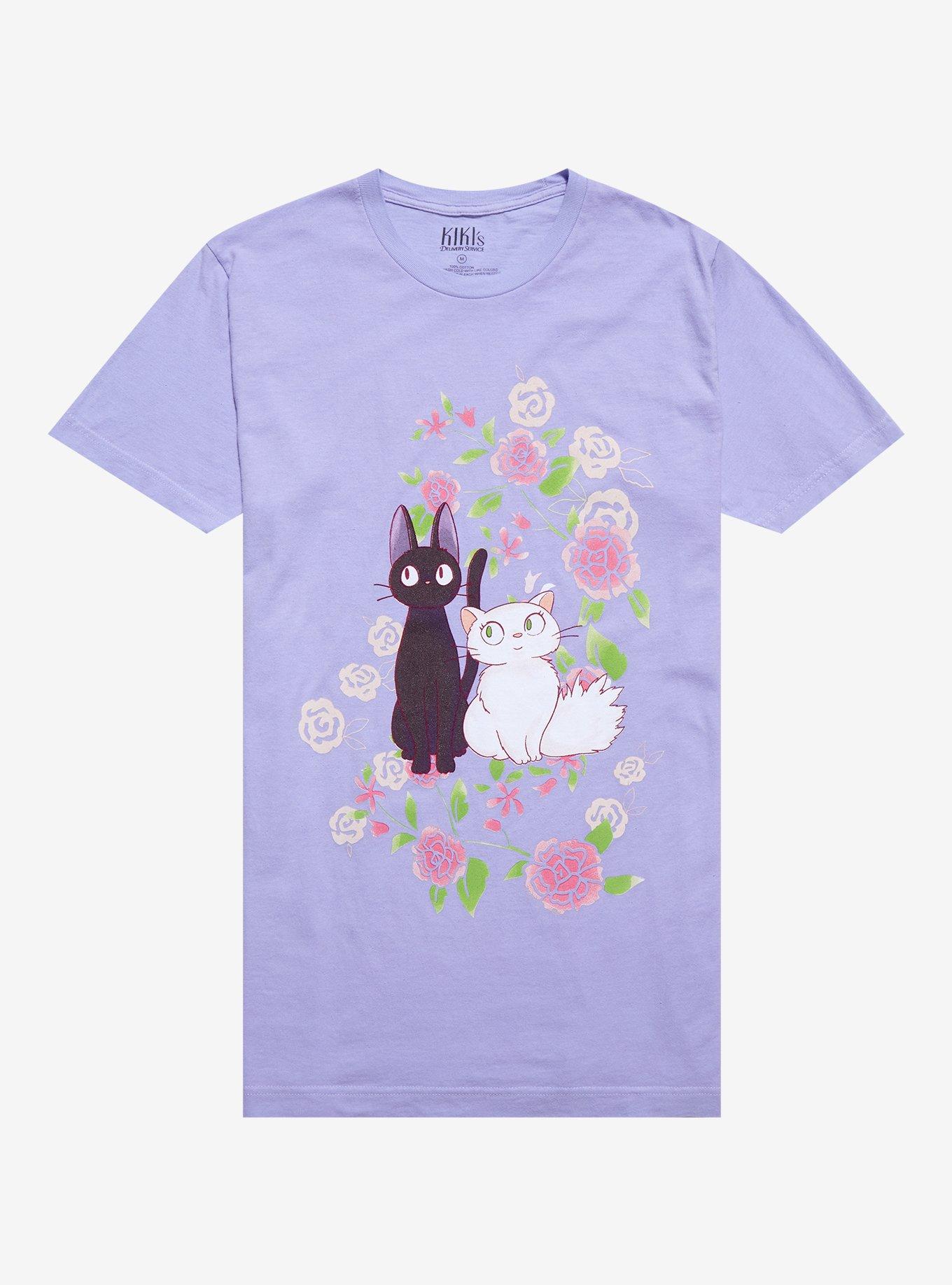 Studio Ghibli Kiki's Delivery Service Jiji Flowers Boyfriend Fit Girls T- Shirt