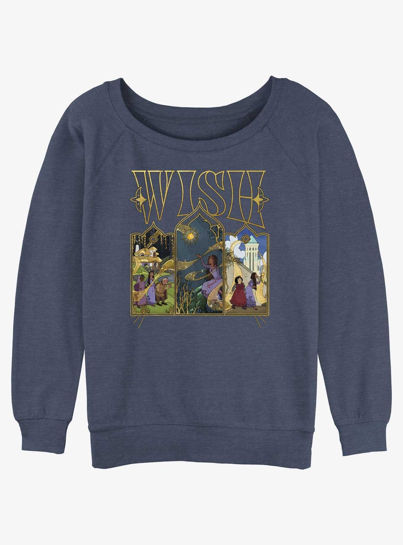 Disney Wish Triptych Art Girls Slouchy Sweatshirt, BLUEHTR, hi-res
