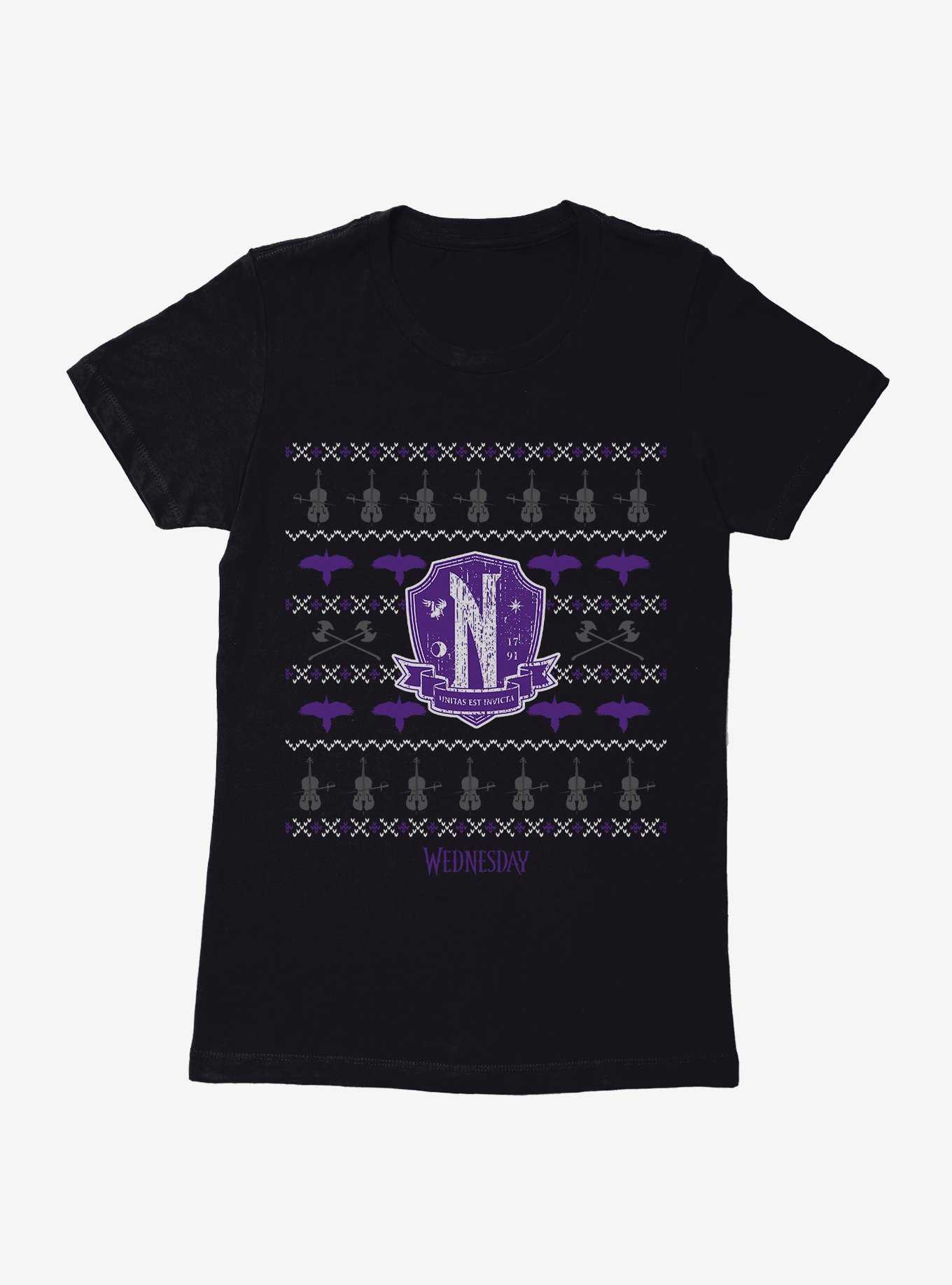 Wednesday Nevermore Christmas Sweater Pattern Womens T-Shirt, , hi-res