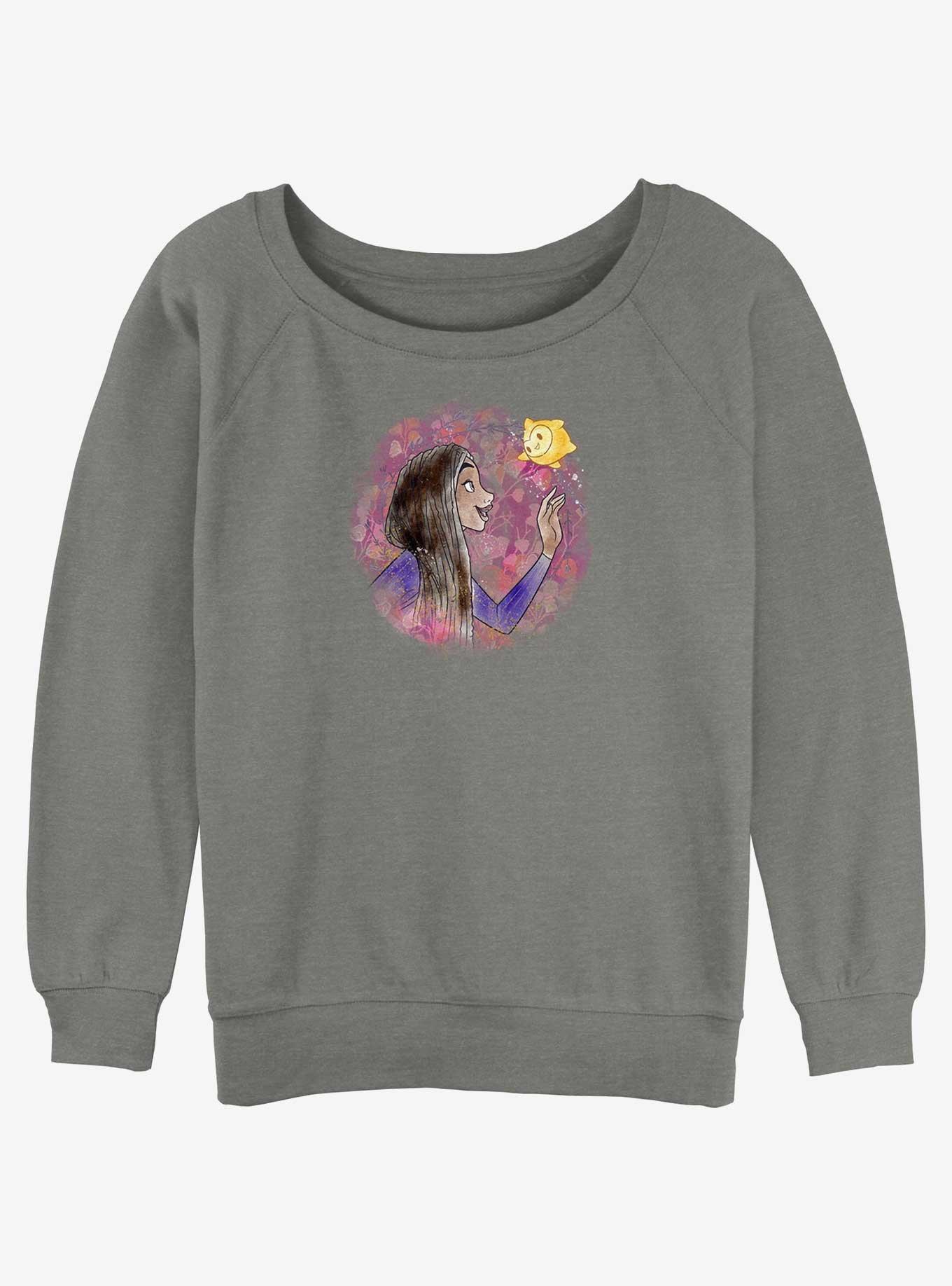 Disney Wish Asha and Star Watercolor Womens Slouchy Sweatshirt, GRAY HTR, hi-res