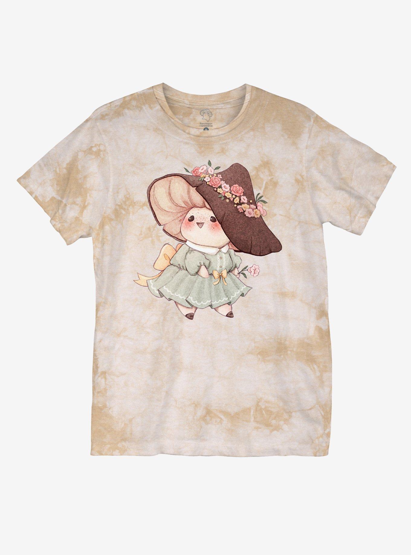 Cottagecore Mushroom Creature Wash Boyfriend Fit Girls T-Shirt By Fairydrop Art