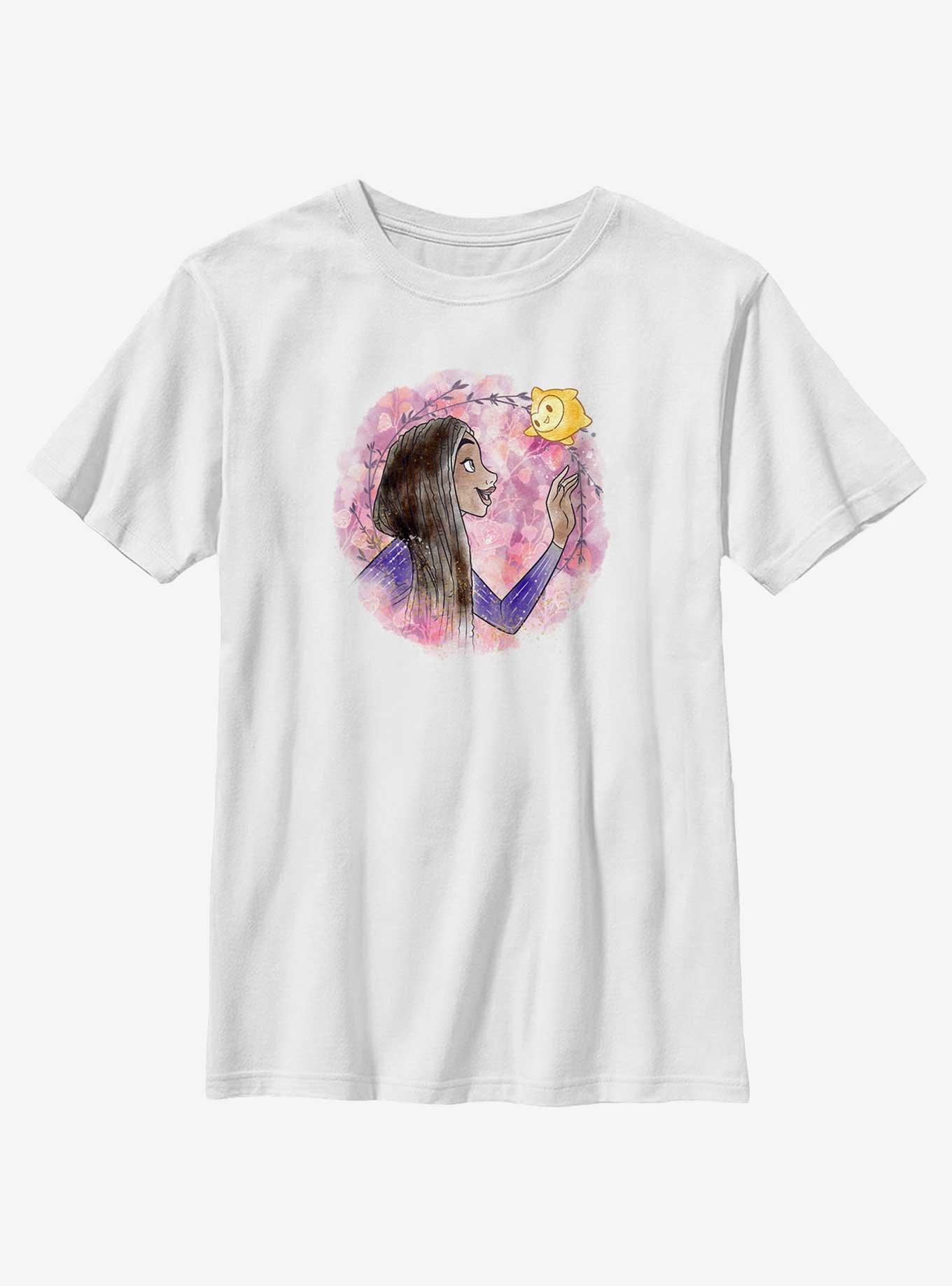Disney Wish Asha and Star Watercolor Youth T-Shirt, WHITE, hi-res
