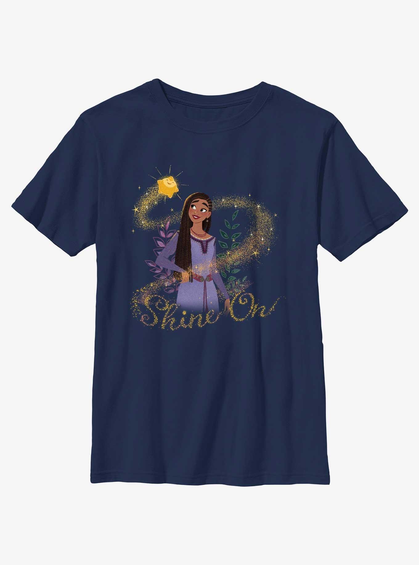 Disney Wish Shine On Asha and Star Youth T-Shirt, NAVY, hi-res