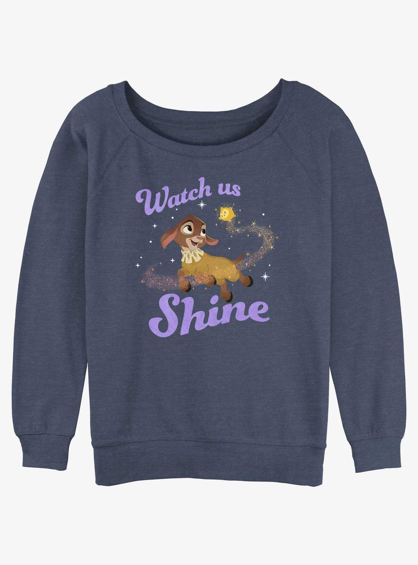 Disney Wish Watch Us Shine Womens Slouchy Sweatshirt, BLUEHTR, hi-res