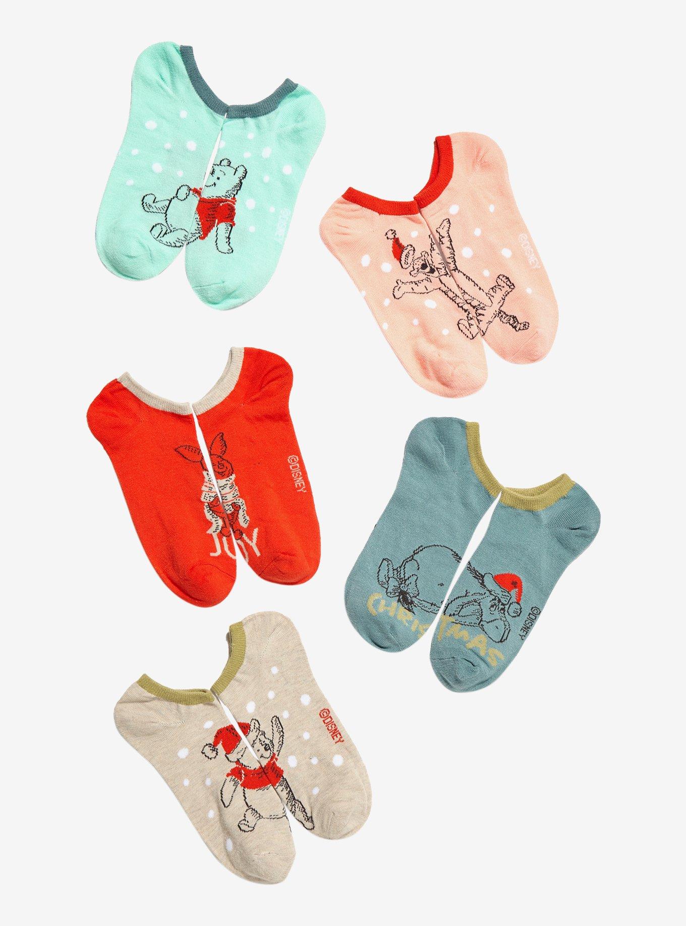 Disney Winnie The Pooh Holiday Outline No-Show Socks 5 Pair, , hi-res