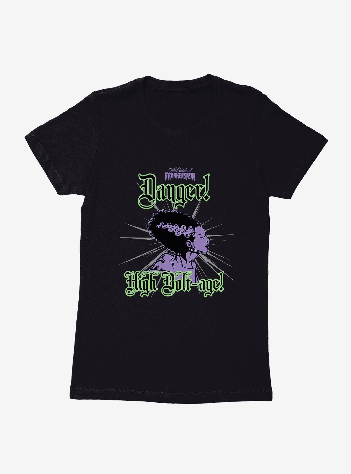 Bride Of Frankenstein Danger High Bolt-age Womens T-Shirt, BLACK, hi-res