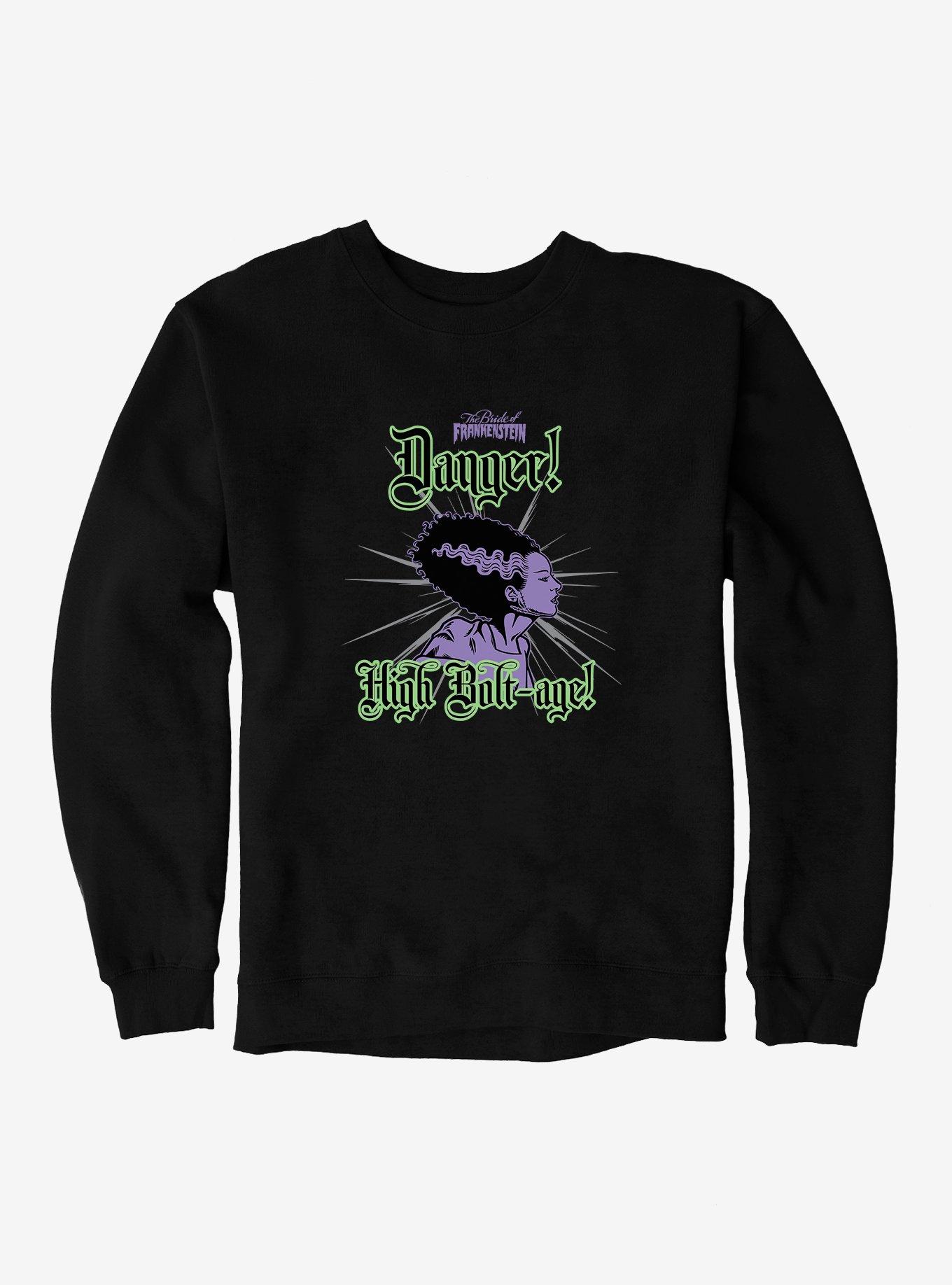 Bride Of Frankenstein Danger High Bolt-age Sweatshirt, BLACK, hi-res