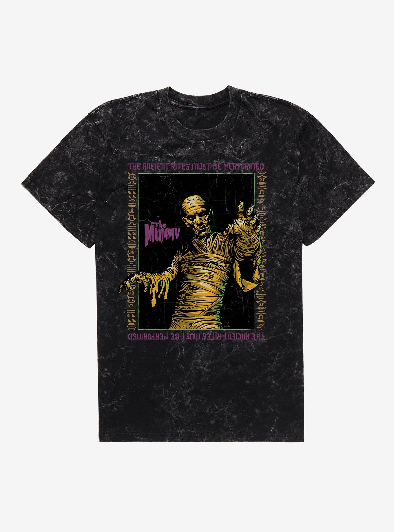Universal Monsters The Mummy Anncient Rites Must Be Performed Mineral Wash T-Shirt, BLACK MINERAL WASH, hi-res