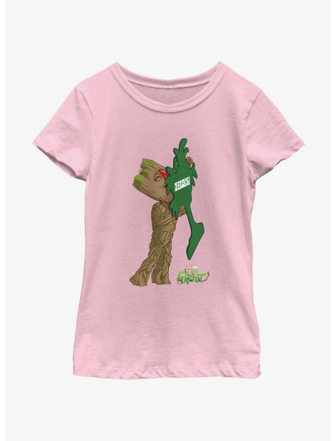Marvel I Am Groot Pine Tree Car Freshener Youth Girls T-Shirt, PINK, hi-res