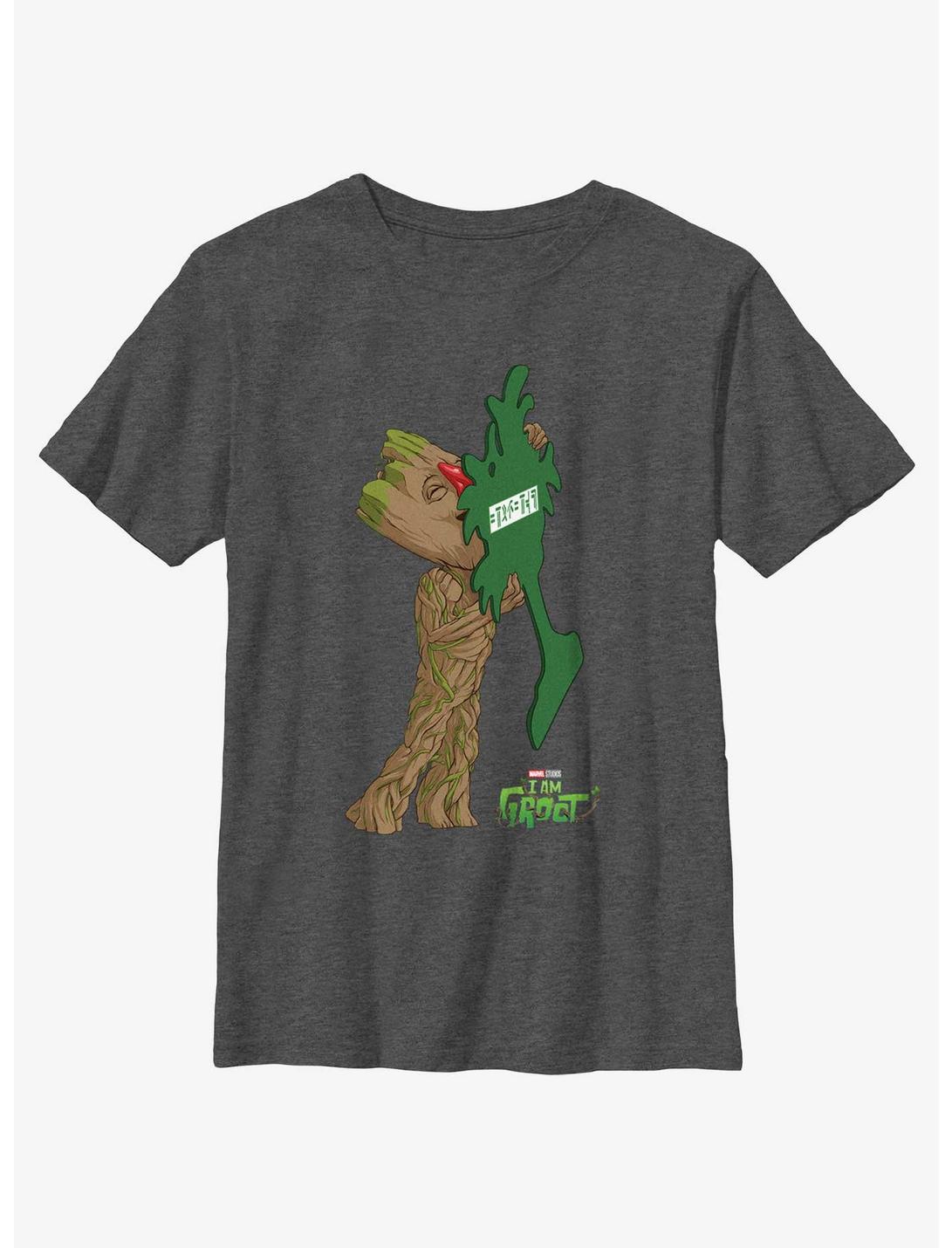 Marvel I Am Groot Pine Tree Car Freshener Youth T-Shirt, CHAR HTR, hi-res