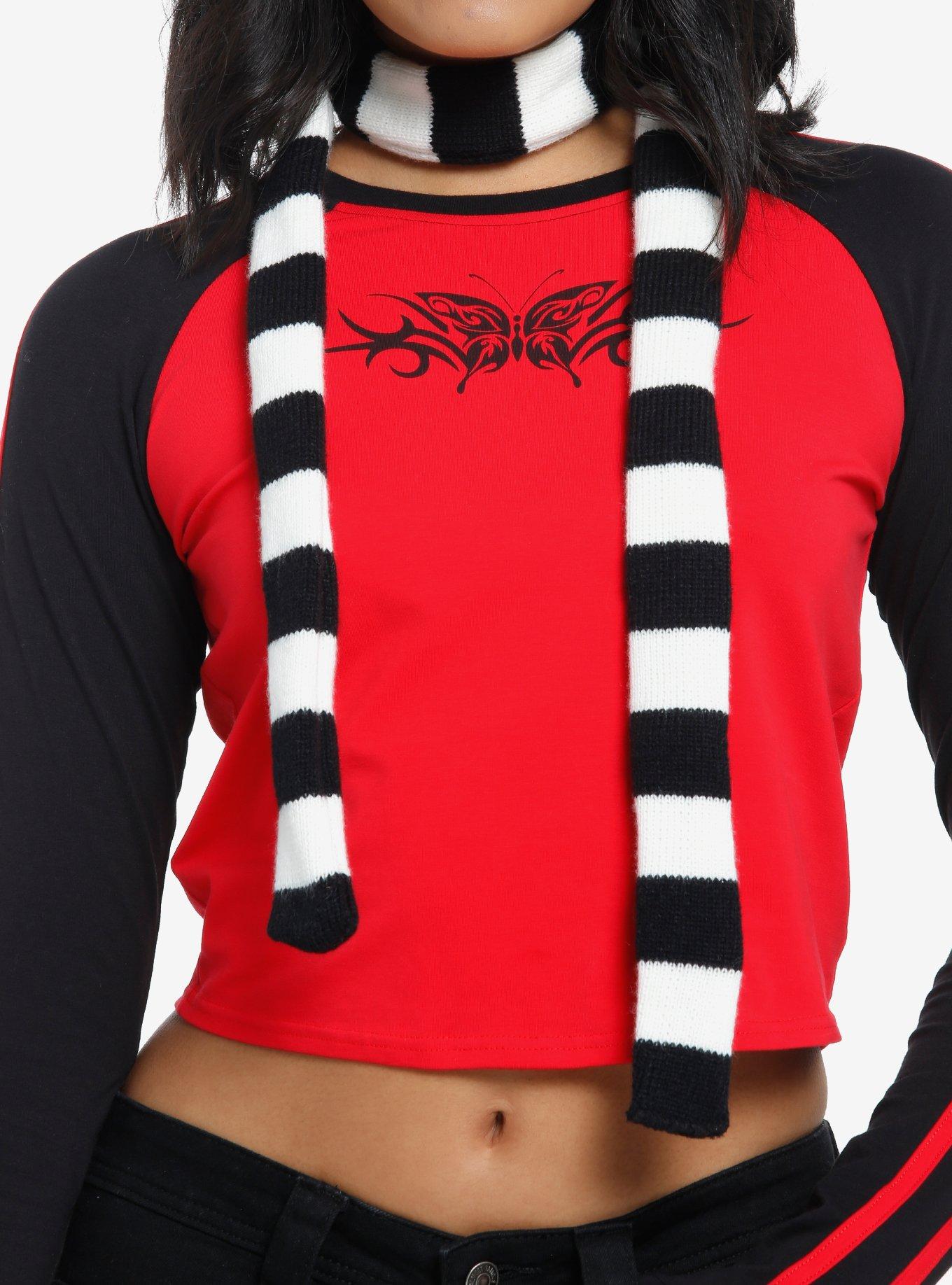 Black & White Stripe Skinny Scarf, , hi-res