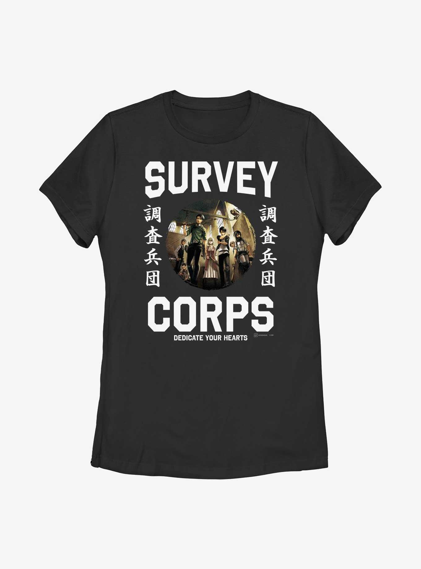 Attack on Titan Survey Corps Dedicate Your Hearts Womens T-Shirt, BLACK, hi-res