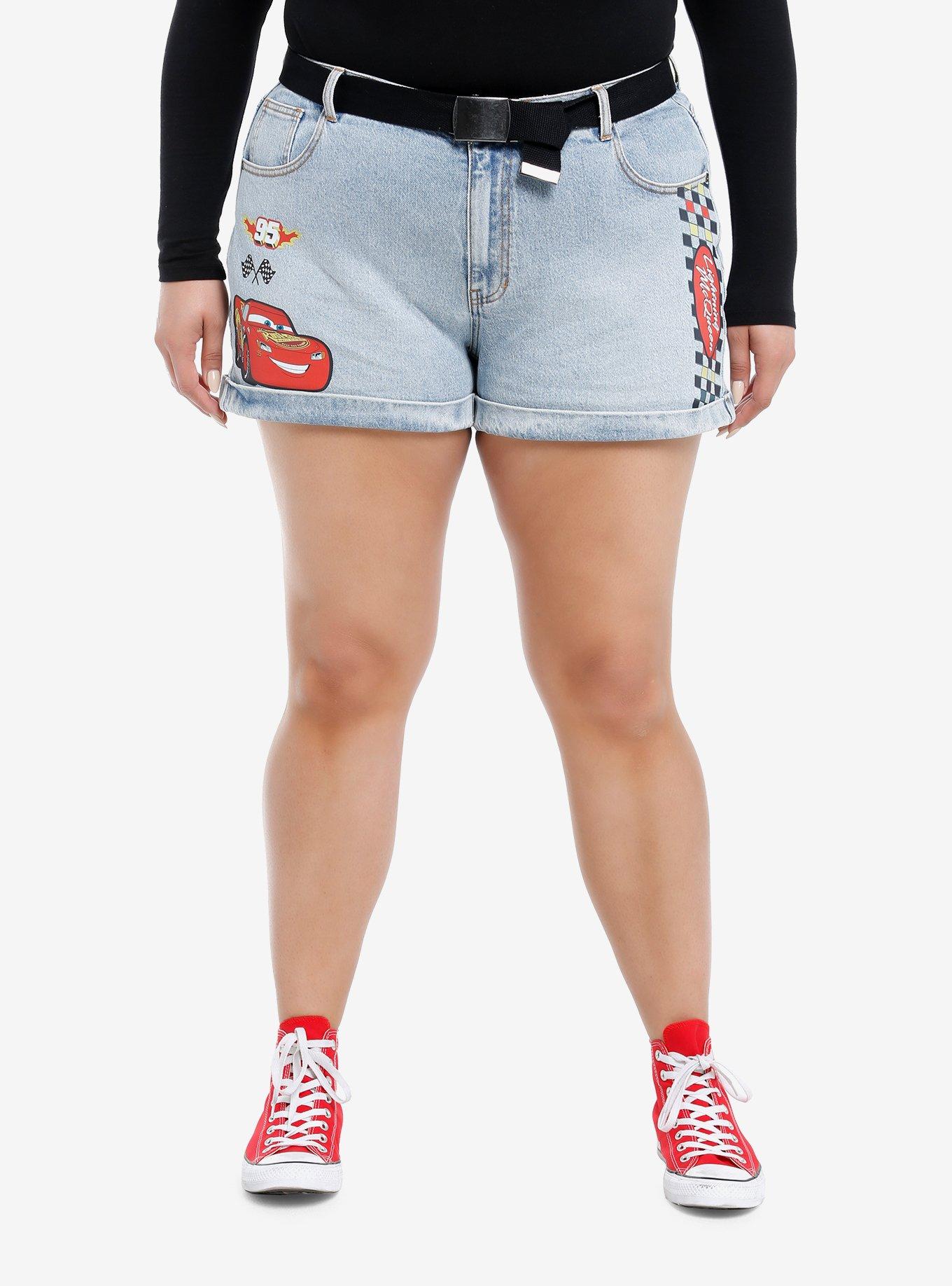 Disney Pixar Cars Lightning McQueen Denim Shorts With Belt Plus Size, LIGHT WASH, hi-res