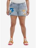 Sonic The Hedgehog Sonic & Tails Mom Shorts Plus Size, LIGHT WASH, hi-res