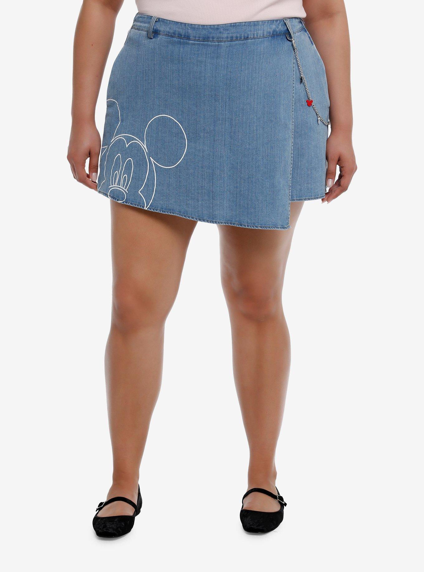 Disney Mickey Mouse Chain Asymmetrical Denim Skort Plus Size, LIGHT WASH, hi-res