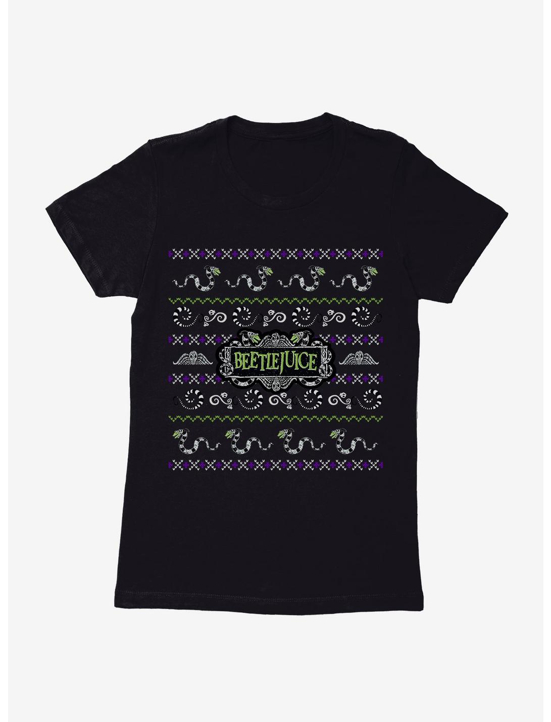 Beetlejuice Ugly Christmas Sweater Pattern Womens T-Shirt, BLACK, hi-res