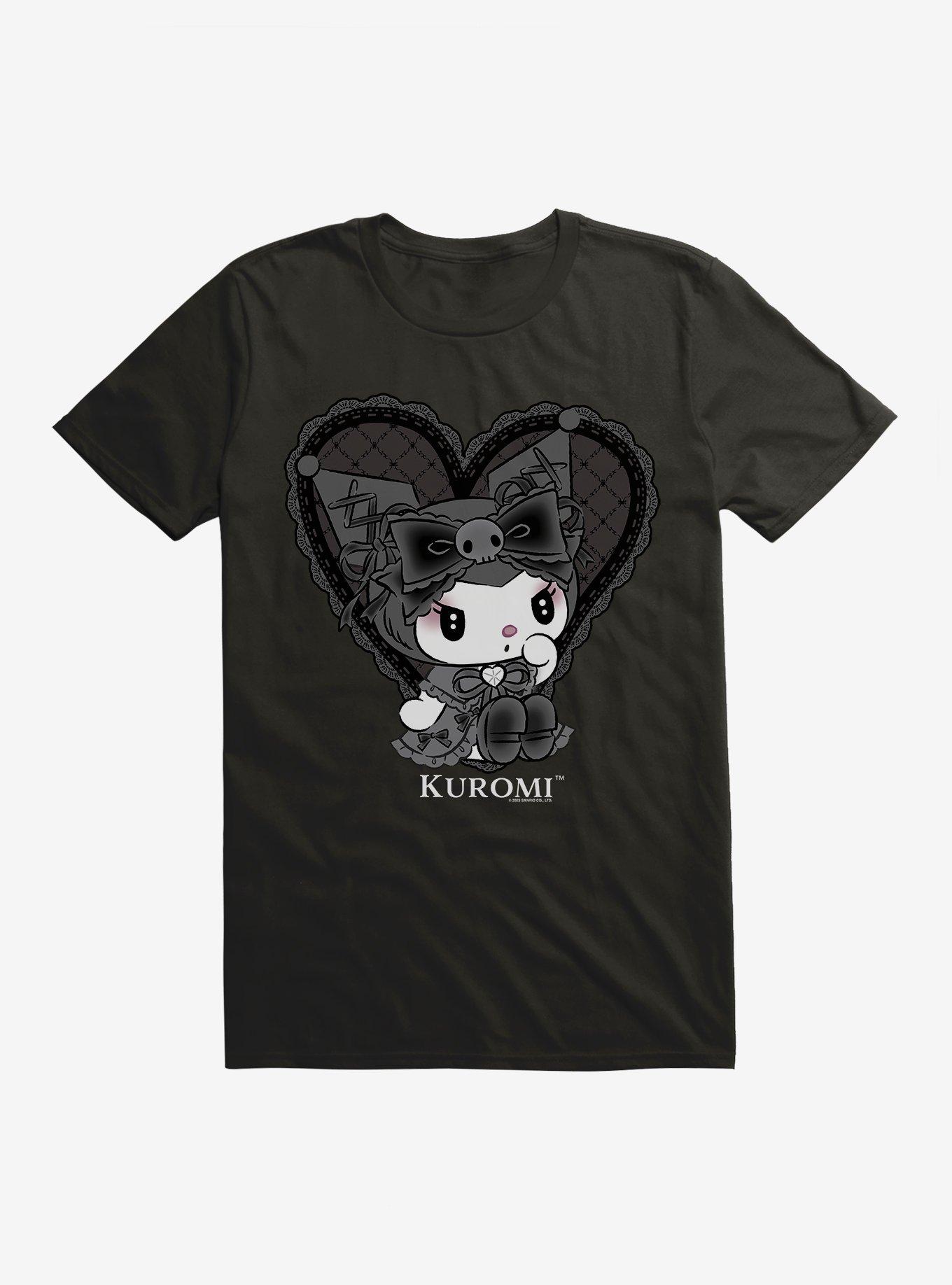 Kuromi Lacey Black Heart T-Shirt, BLACK, hi-res
