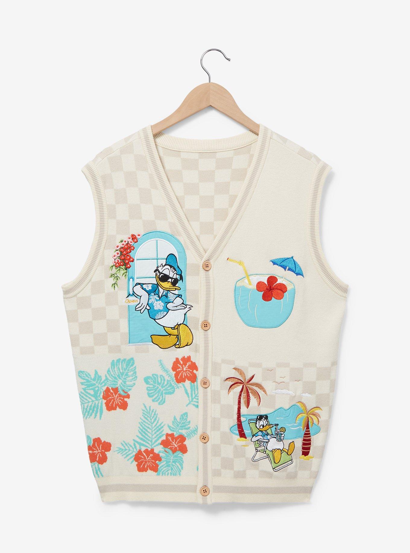 Our Universe Disney Donald Duck Beach Checkered Sweater Vest - BoxLunch Exclusive, OFF WHITE, hi-res