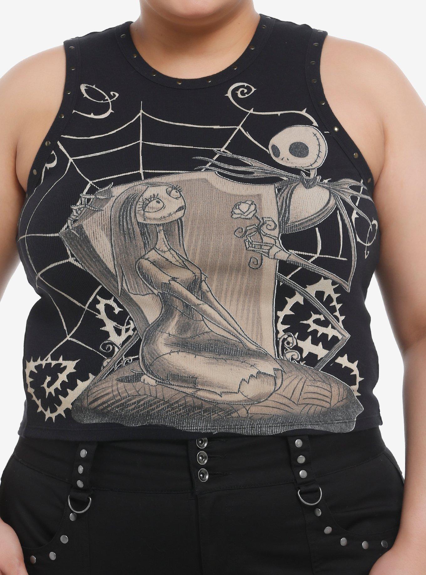 The Nightmare Before Jack & Sally Tonal Ribbed Crop Tank Top Plus Size, , hi-res