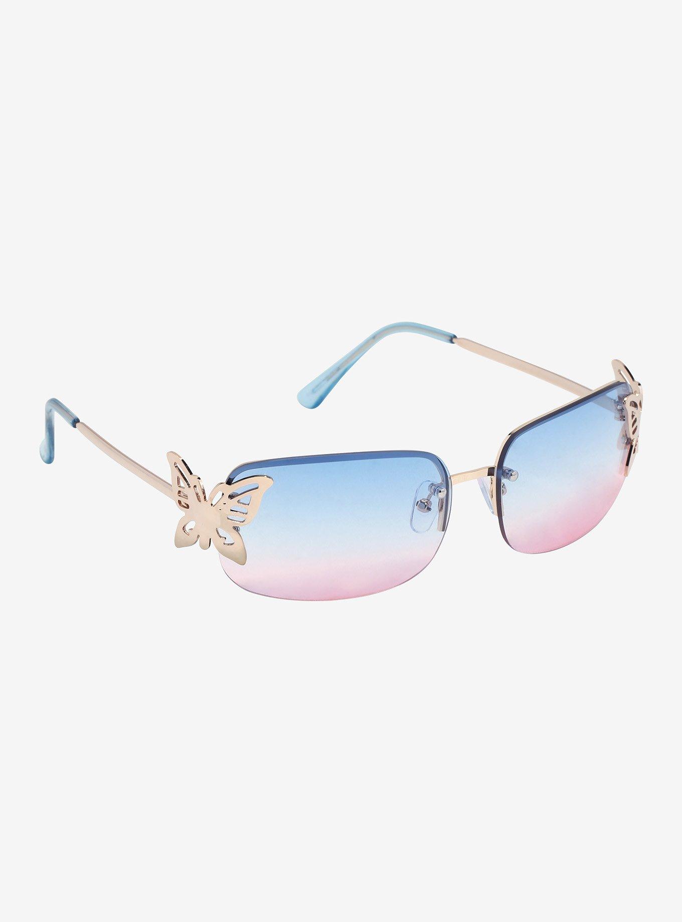 Blue & Pink Ombre Butterfly Sunglasses, , hi-res