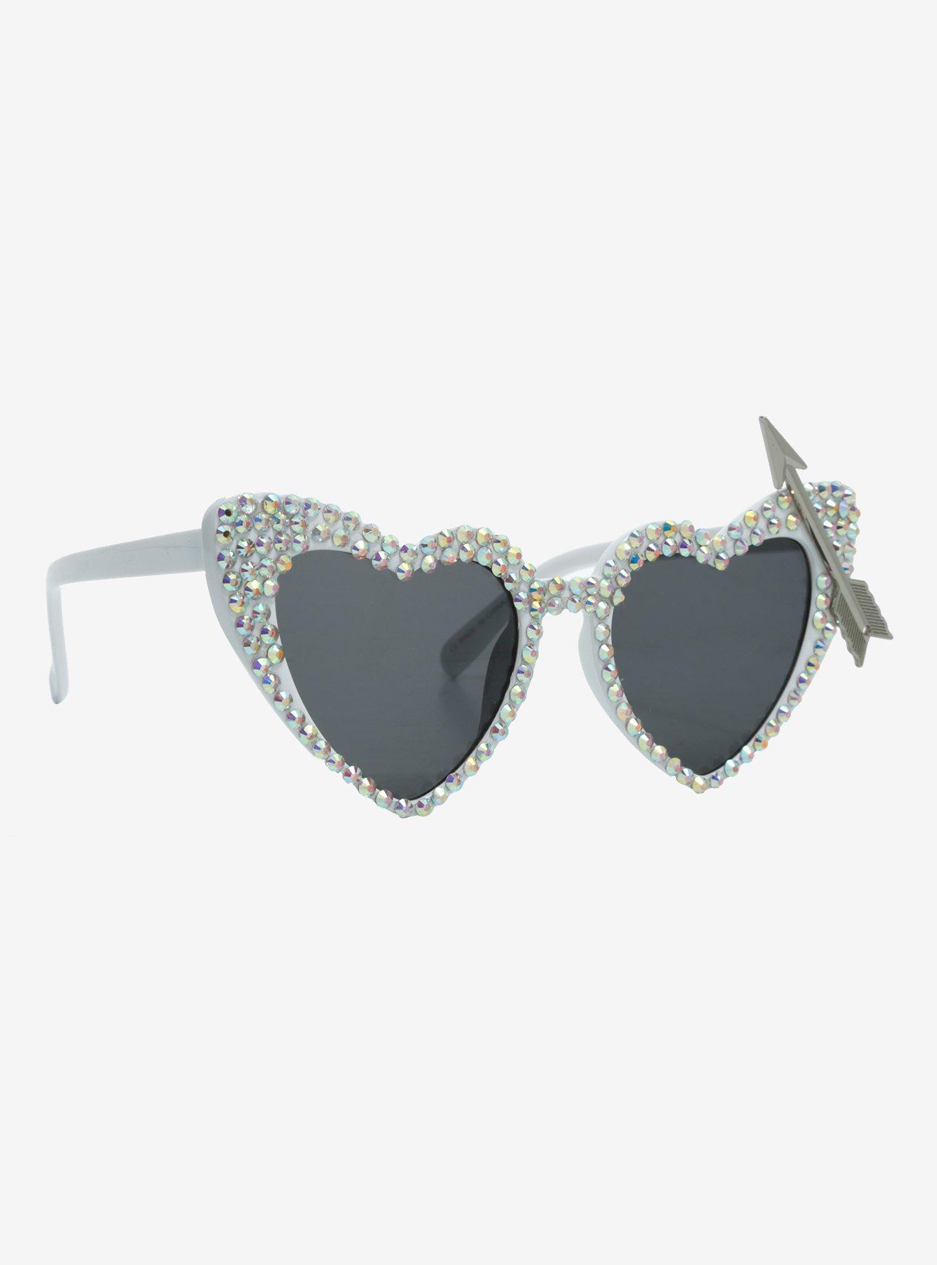 White Bling Arrow Heart Sunglasses, , hi-res