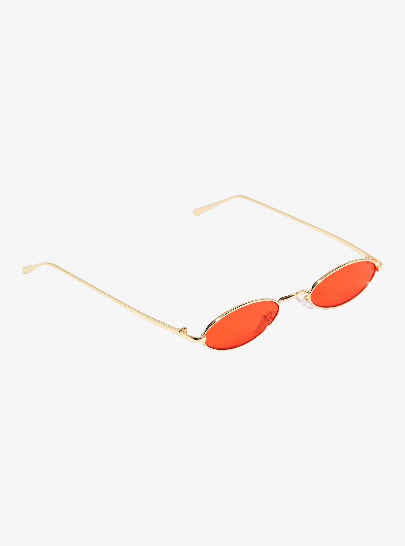 Narrow Red Oval Sunglasses, , hi-res
