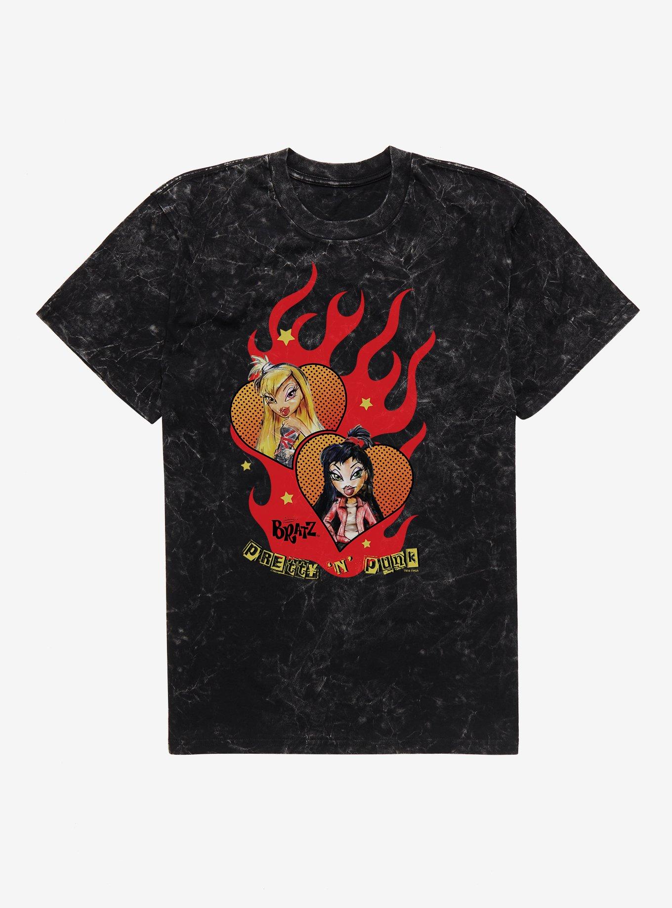 Bratz Hearts In Flames Mineral Wash T-Shirt, BLACK MINERAL WASH, hi-res